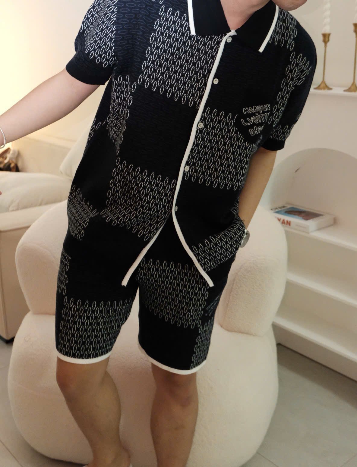Quần Short Louis Vuitton LV Damier Quilted Cotton (Navy) [Mirror Quality]