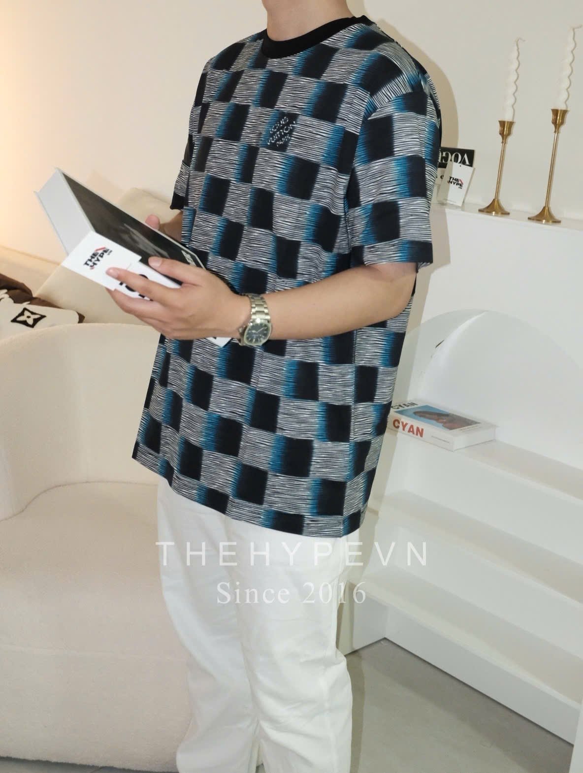 Áo Thun Louis Vuitton LV Damier Short-Sleeved (Dark Night Blue) [Mirror Quality]
