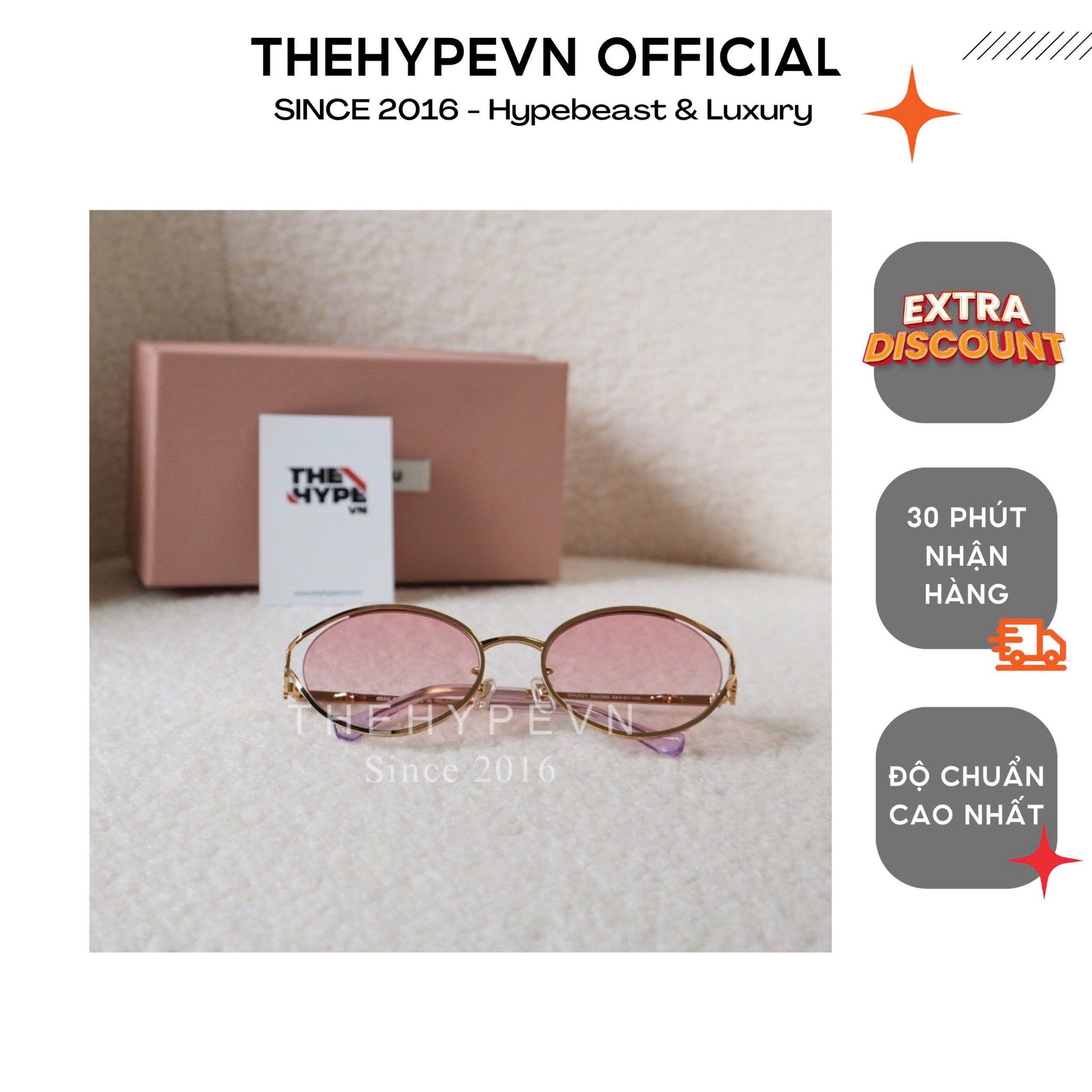 Kính Râm Miu Miu Logo Oval (Pink Gold) [Mirror Quality]