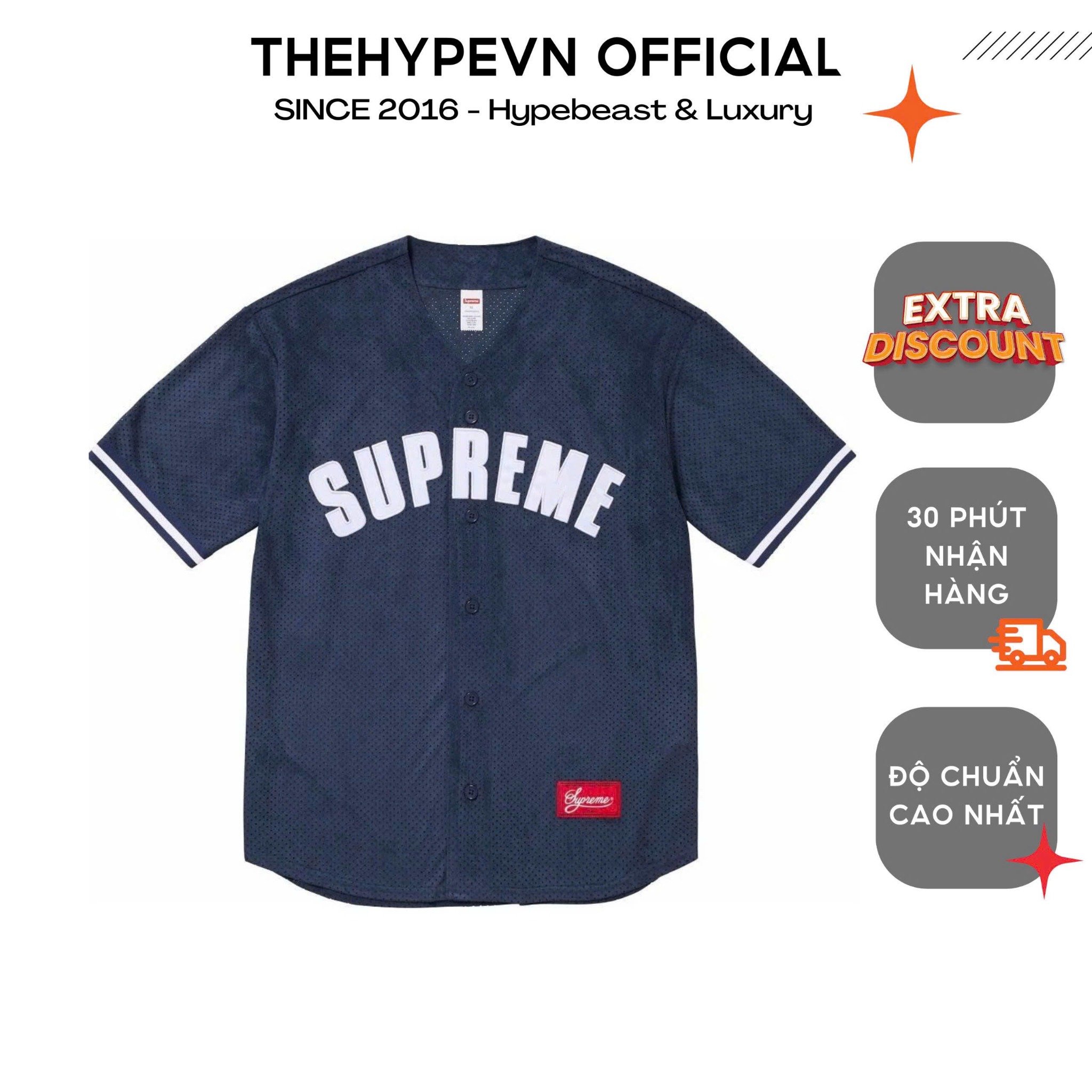 Áo Sơ Mi Supreme Ultrasuede Mesh Baseball Jersey (Navy) [Mirror Quality]