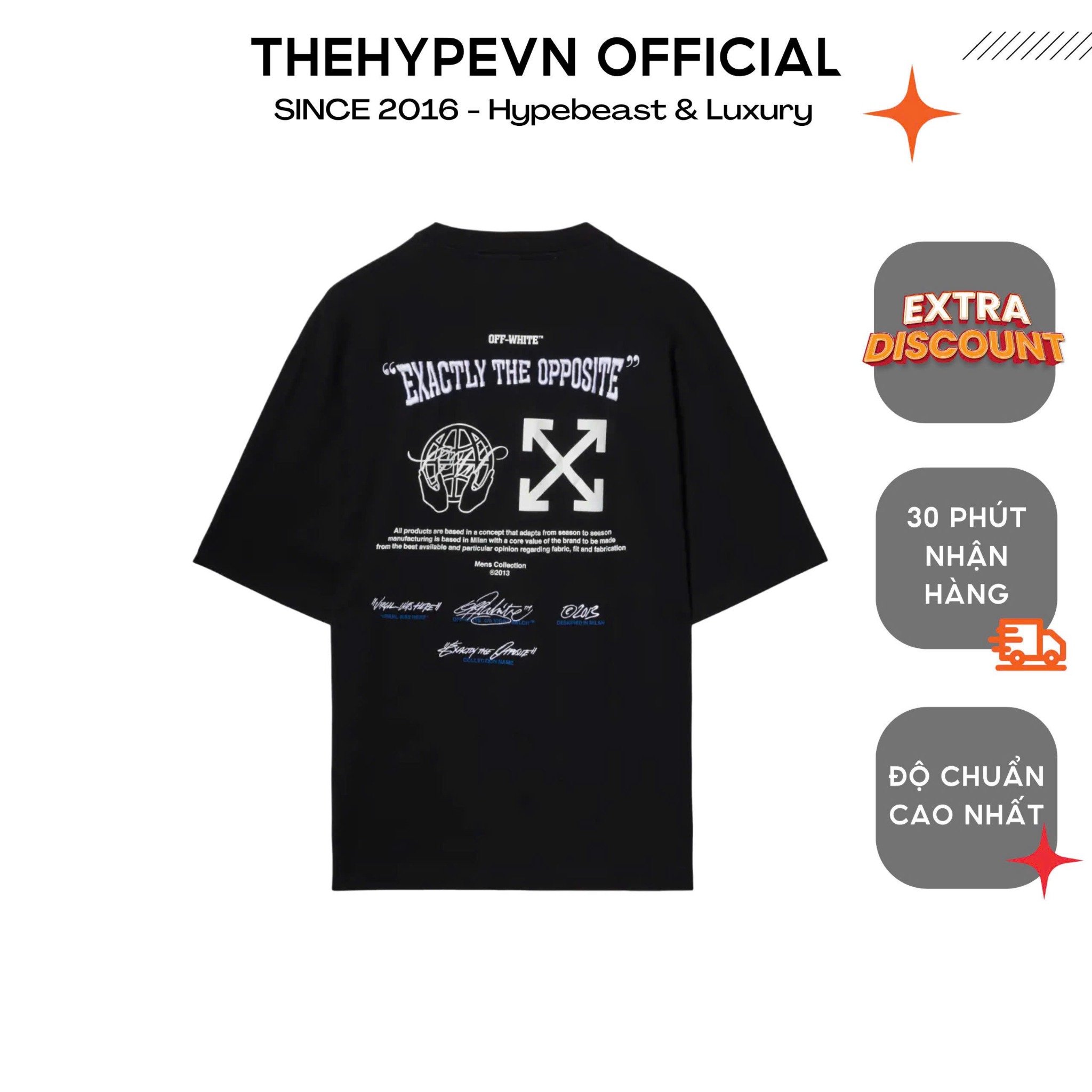 Áo Thun Off-White With Off-White Exactly The Opposite Logo Embroidery (Black) [Mirror Quality]