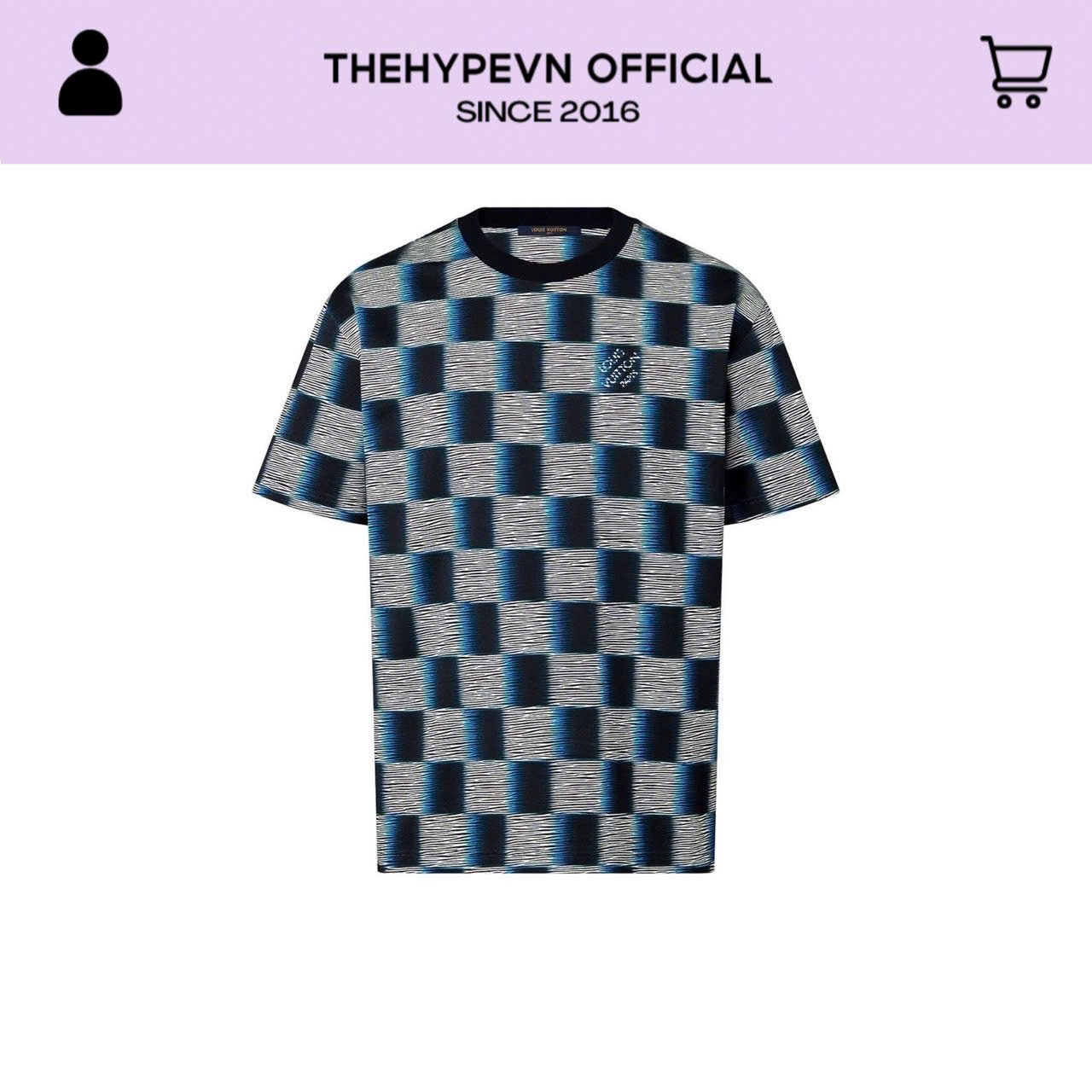 Áo Thun Louis Vuitton LV Damier Short-Sleeved (Dark Night Blue) [Mirror Quality]