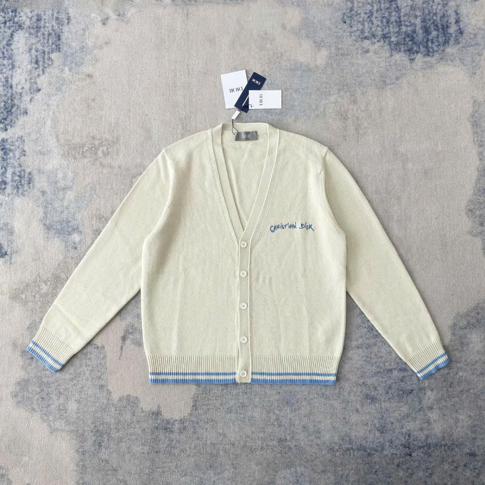 ÁO KHOÁC CARDIGAN DIOR EMBROIDERY TAG KNIT (CREAM)