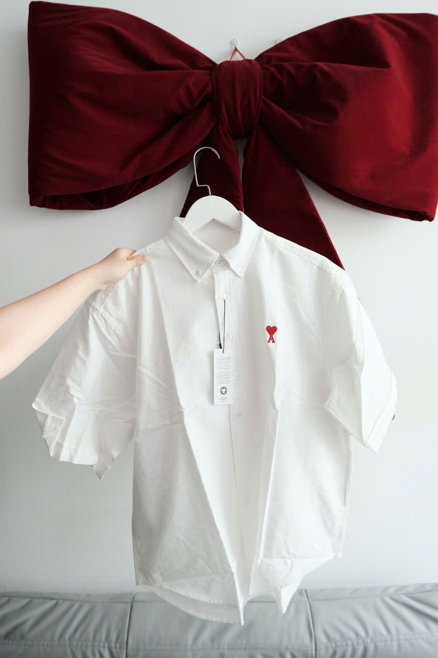 ÁO SƠ MI AMI PARIS BOXY SHORT SLEEVE OXFORD (CRAIE)