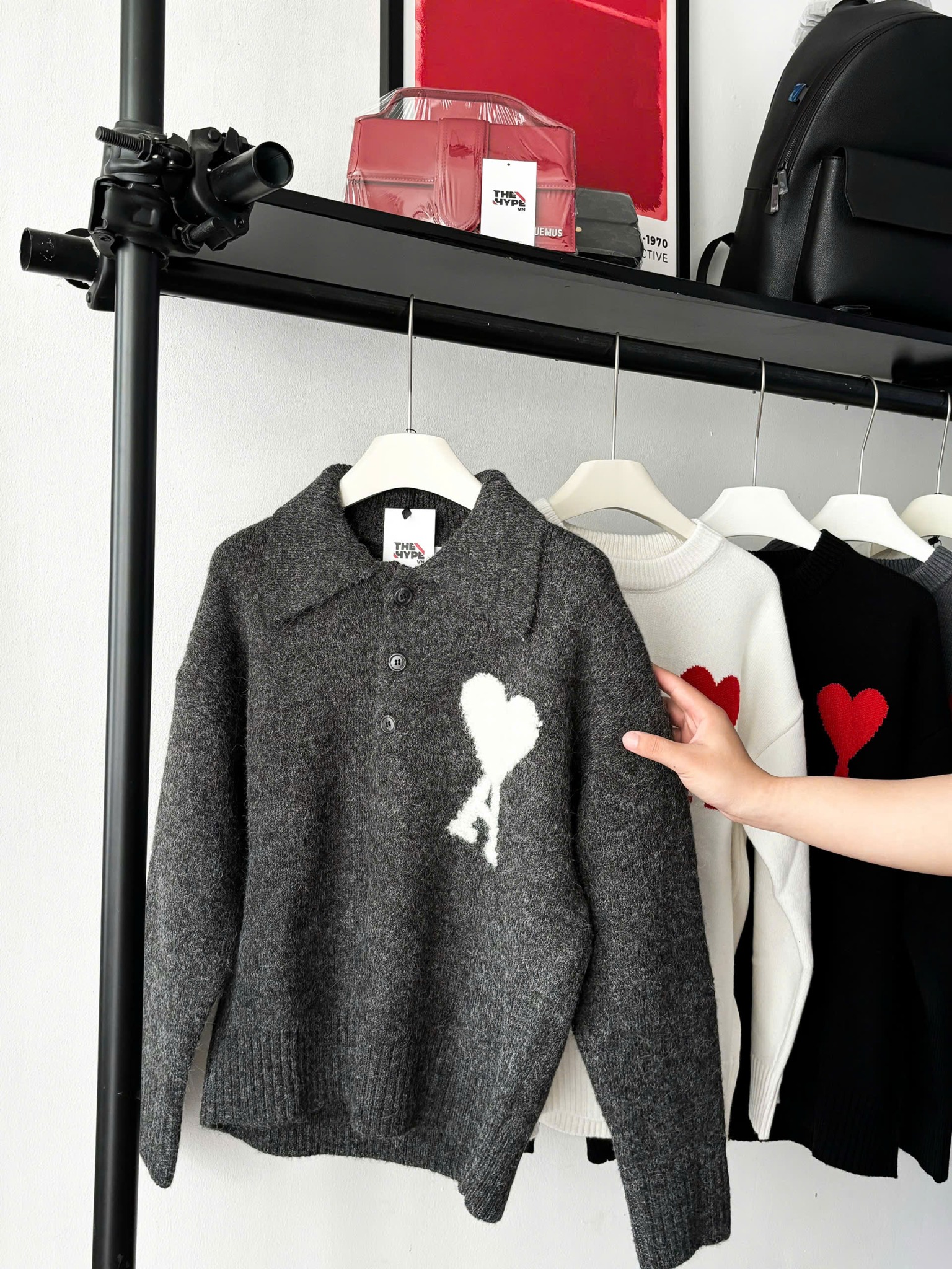 ÁO POLO SWEATER AMI PARIS ALPACA HEART (DARK GREY)