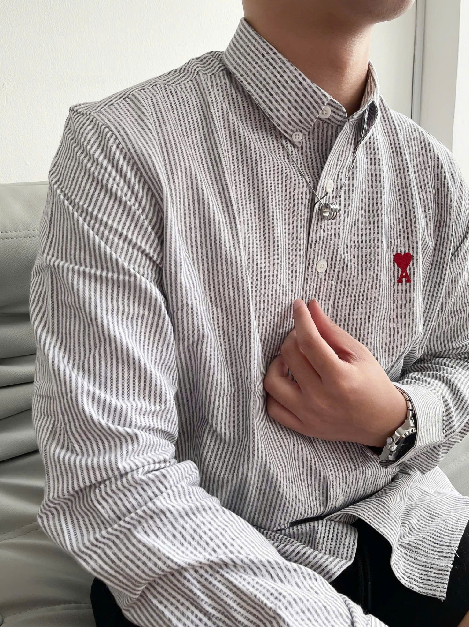 ÁO SƠ MI AMI PARIS BUTTON DOWN STRIPE (BLUE)