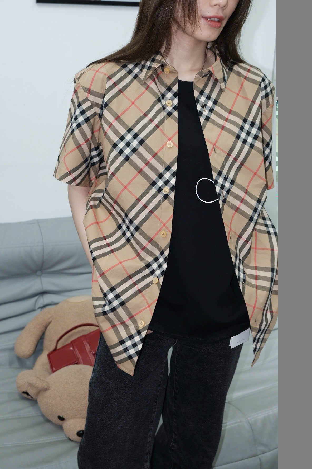 ÁO SƠ MI BURBERRY BBR CHECK WOVEN CURVED (SAND)