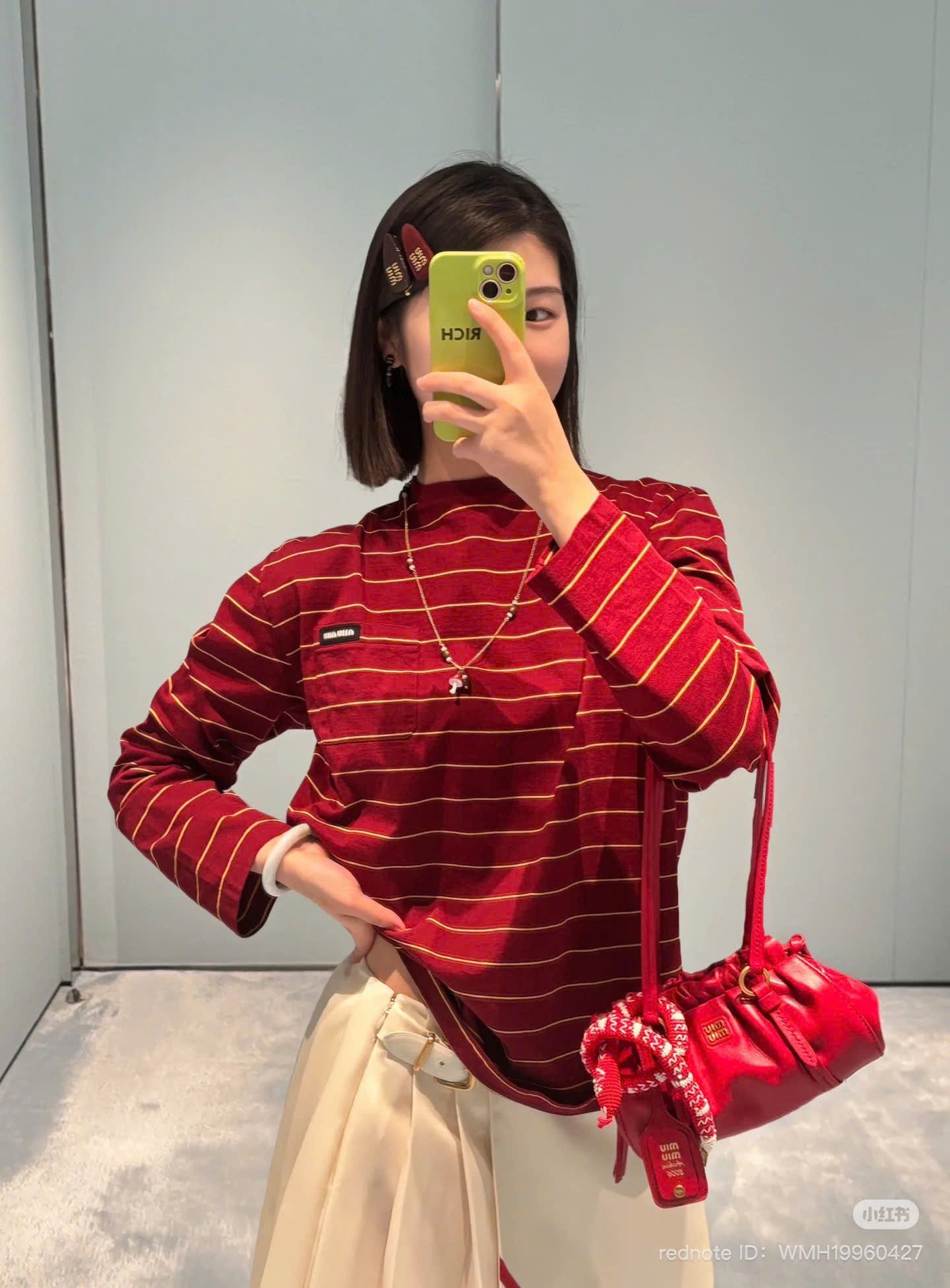 ÁO TAY DÀI MIU MIU JERSEY STRIPE (RED)