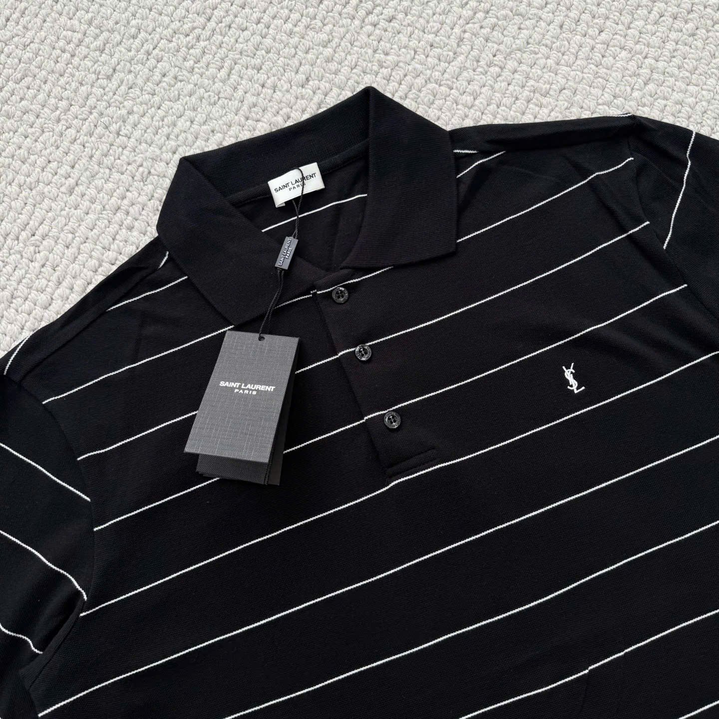 ÁO POLO SAINT LAURENT YSL CASSANDRE STRIPED (BLACK)