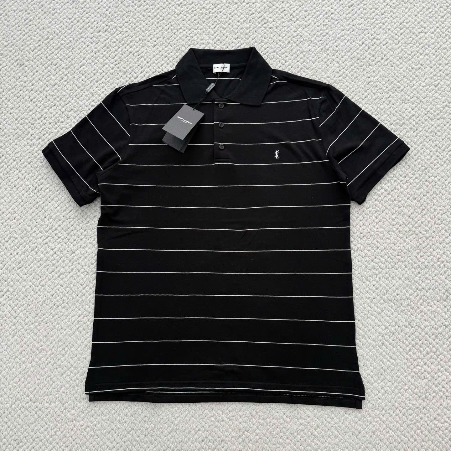 ÁO POLO SAINT LAURENT YSL CASSANDRE STRIPED (BLACK)