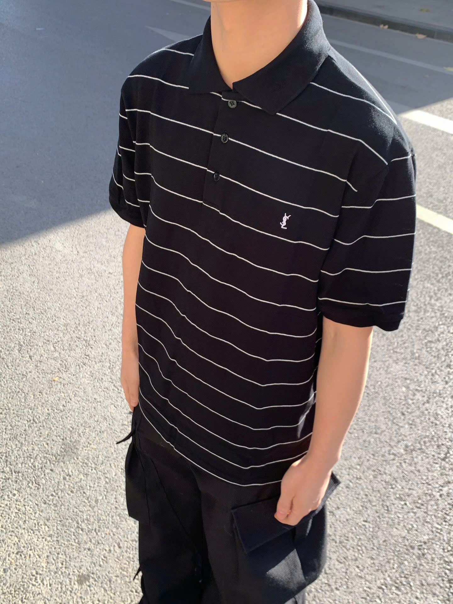 ÁO POLO SAINT LAURENT YSL CASSANDRE STRIPED (BLACK)