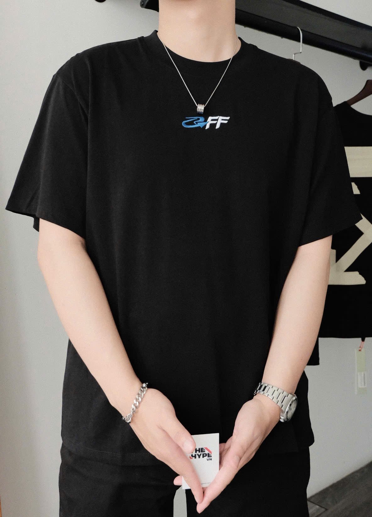 Áo Thun Off-White With Off-White Exactly The Opposite Logo Embroidery (Black) [Mirror Quality]