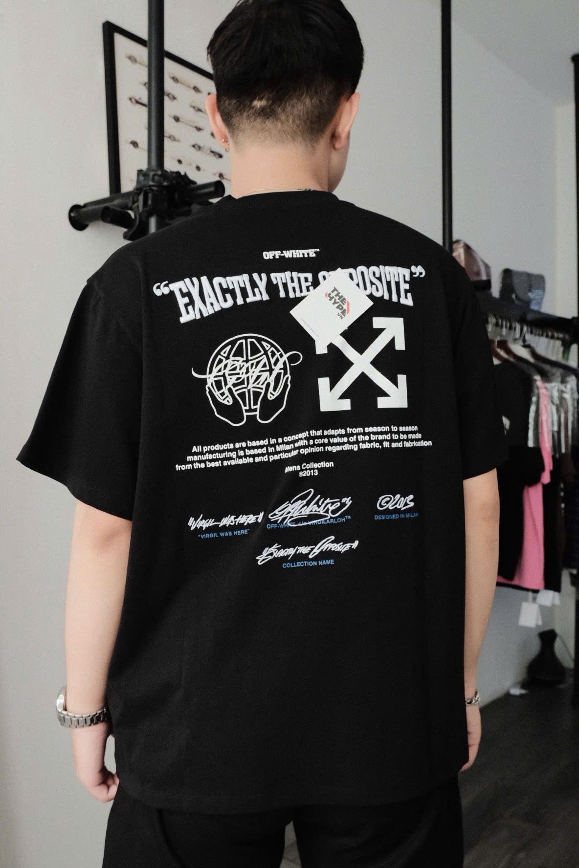 Áo Thun Off-White With Off-White Exactly The Opposite Logo Embroidery (Black) [Mirror Quality]