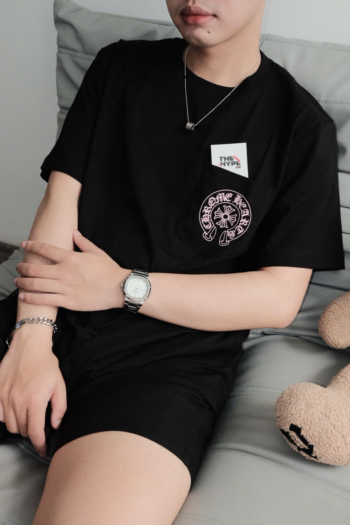 ÁO THUN CHROME HEARTS CH CHENDU PINK LOGO (BLACK)