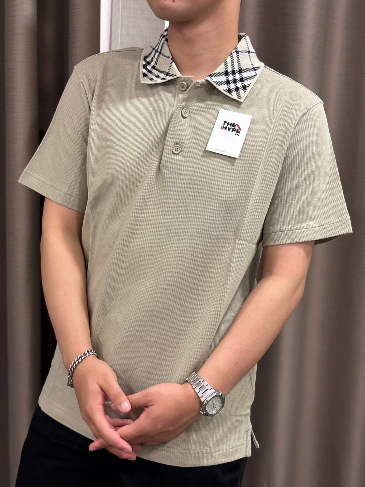 ÁO POLO BURBERRY BBR WOVEN COLLAR (LICHEN)