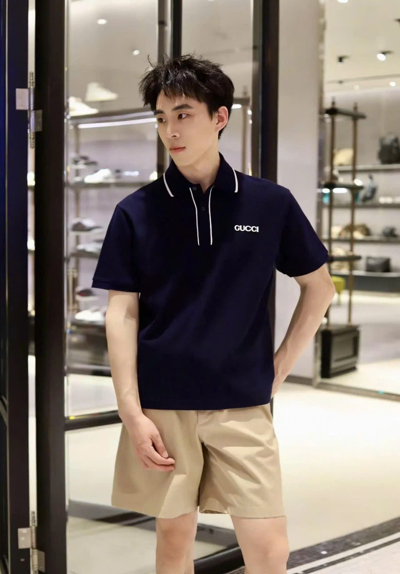 ÁO POLO GUCCI EMBROIDERED COTTON PIQUÉ (NAVY)