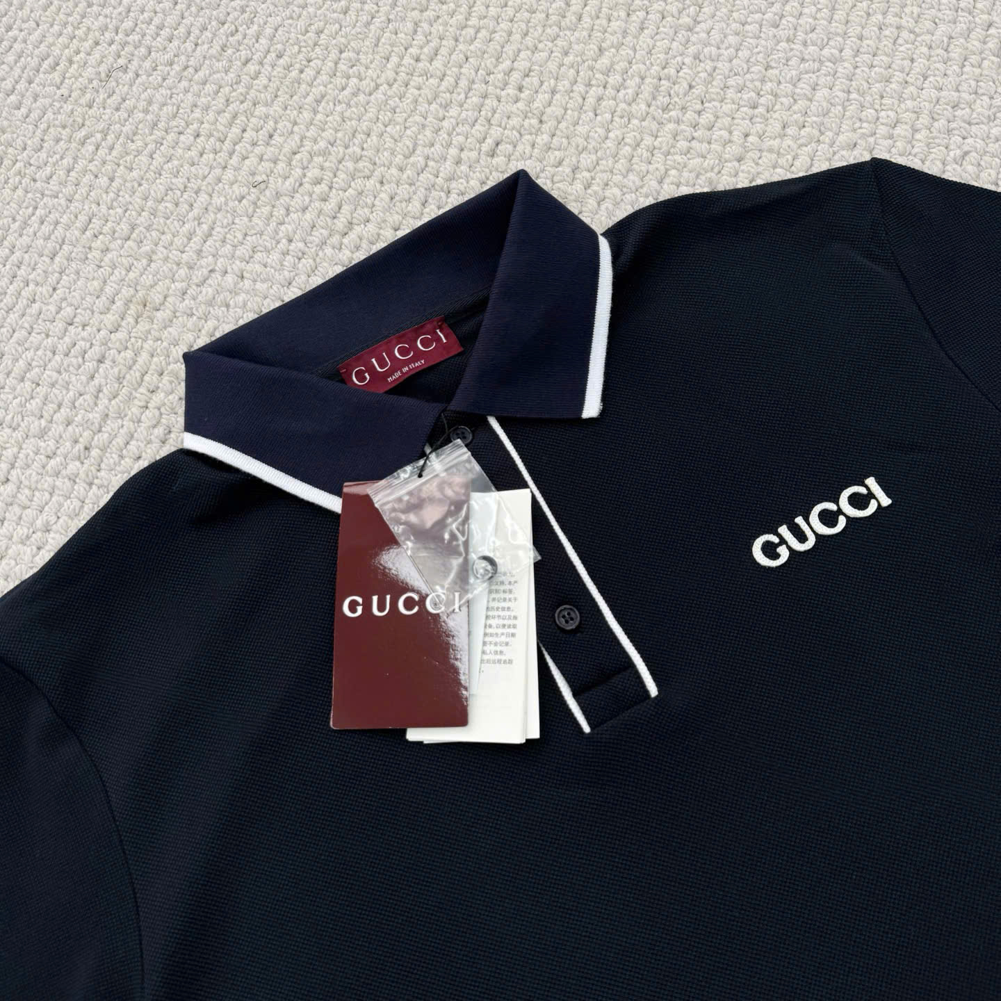 ÁO POLO GUCCI EMBROIDERED COTTON PIQUÉ (NAVY)