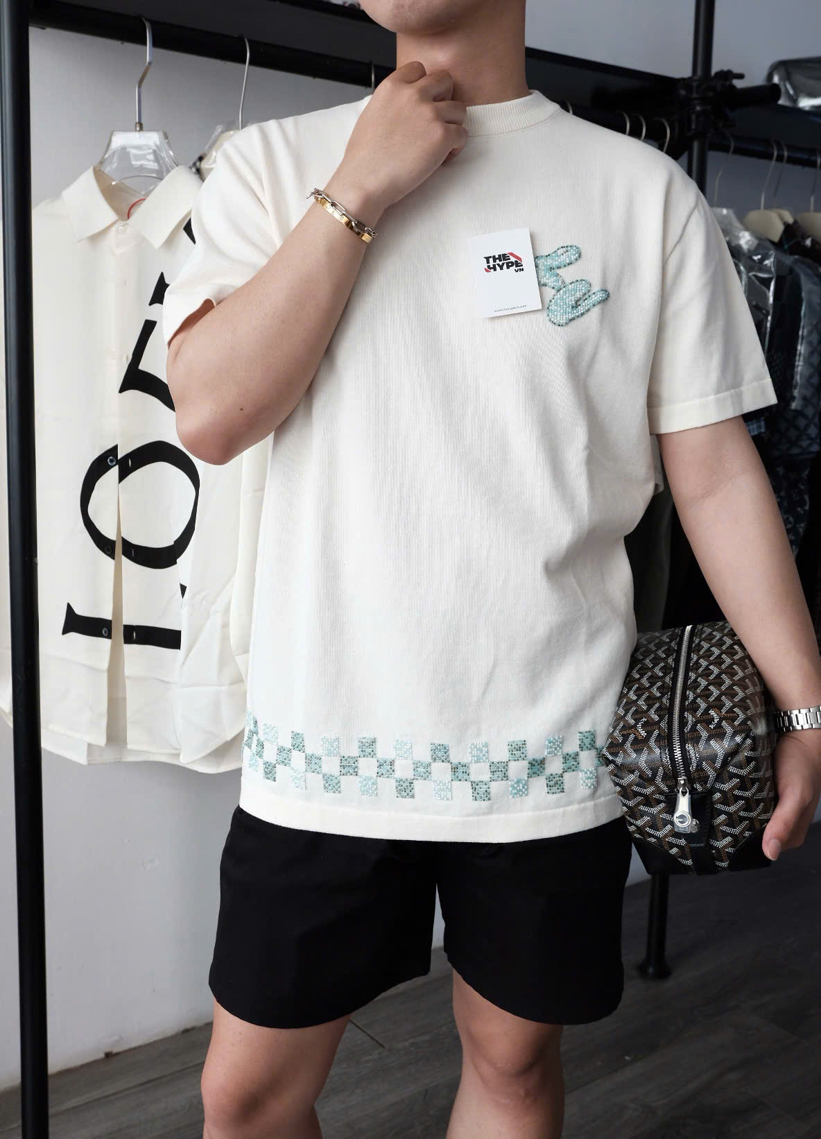 ÁO THUN LOUIS VUITTON DAMIER MOTIF (MILKY WHITE)