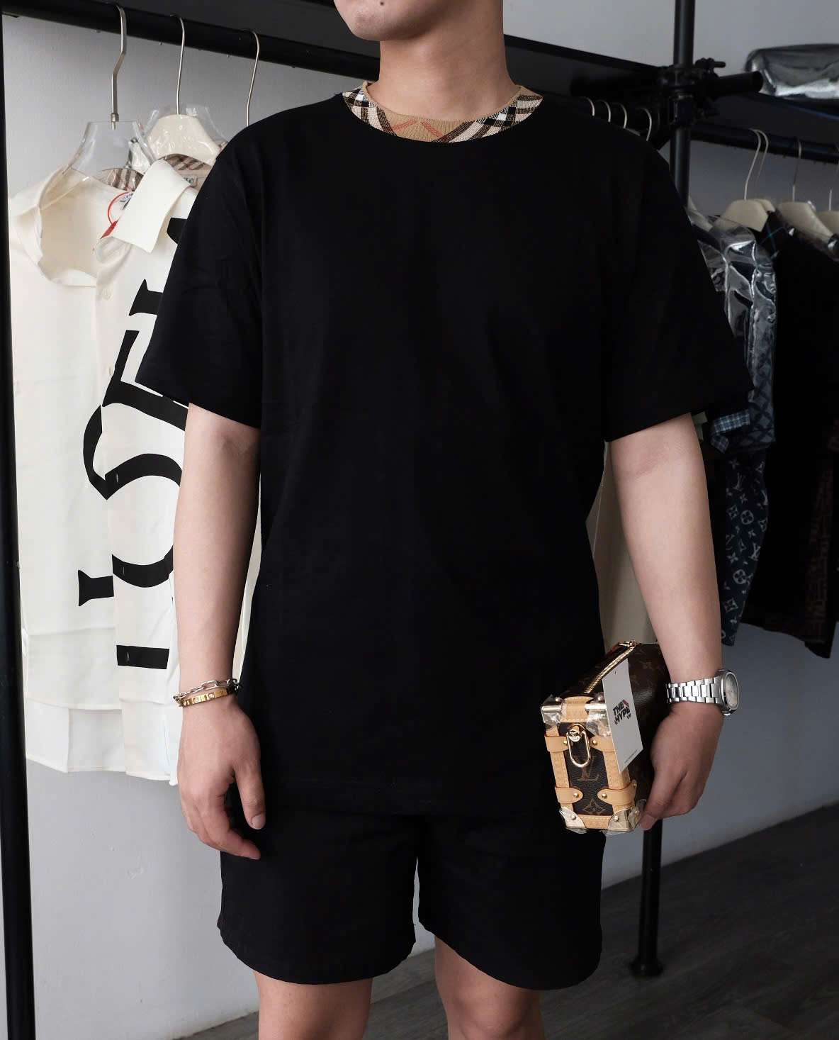 ÁO THUN BURBERRY CHECKED TRIM (BLACK)