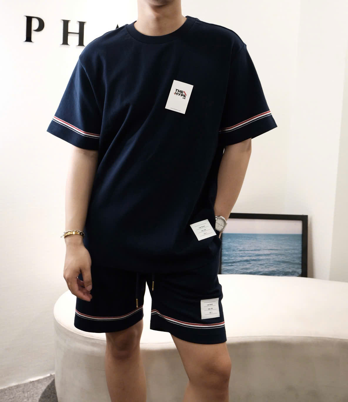 ÁO THUN THOM BROWNE TB RWB STRIPE (NAVY)