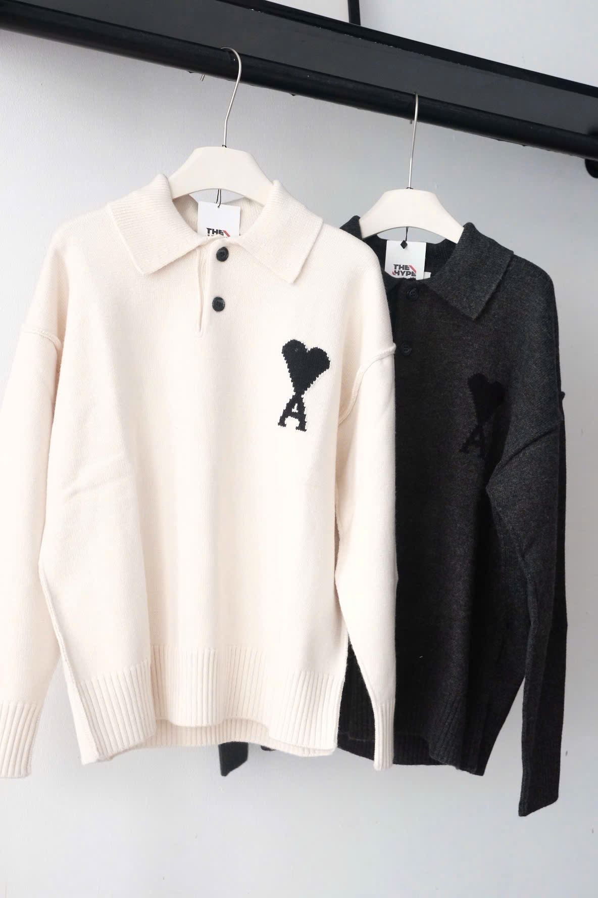 ÁO SWEATER AMI PARIS WOOL POLO (CREAM)