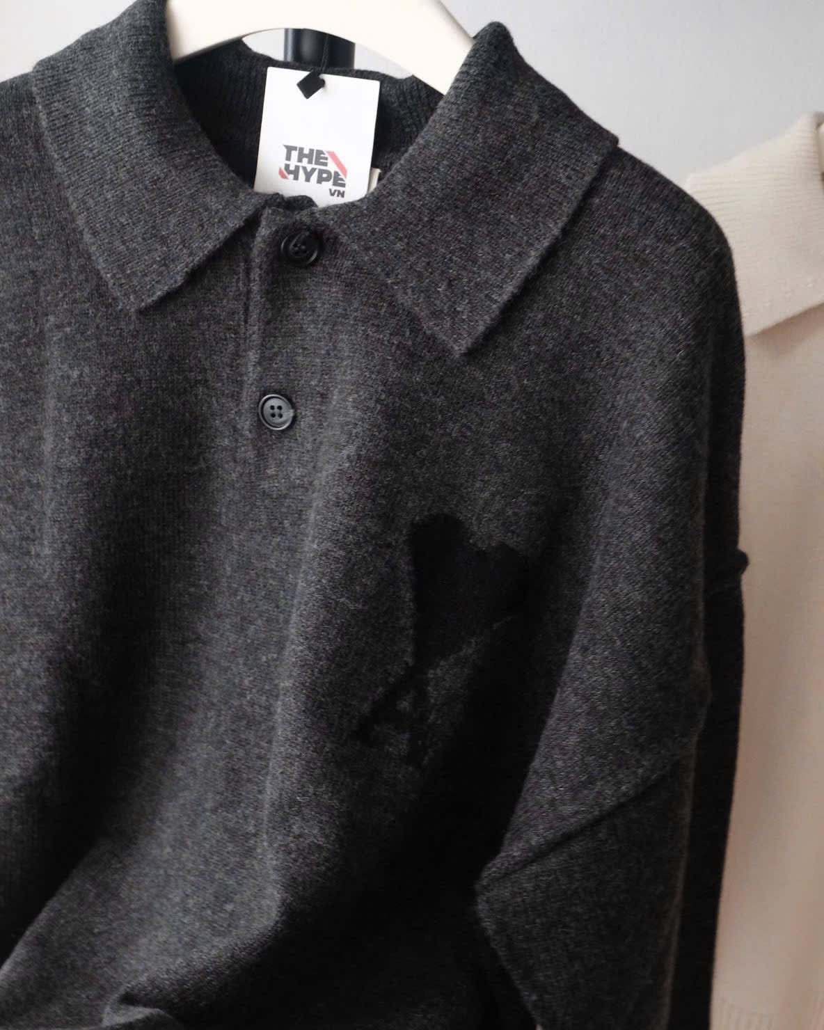 ÁO SWEATER AMI PARIS WOOL POLO (HEATHER GREY)