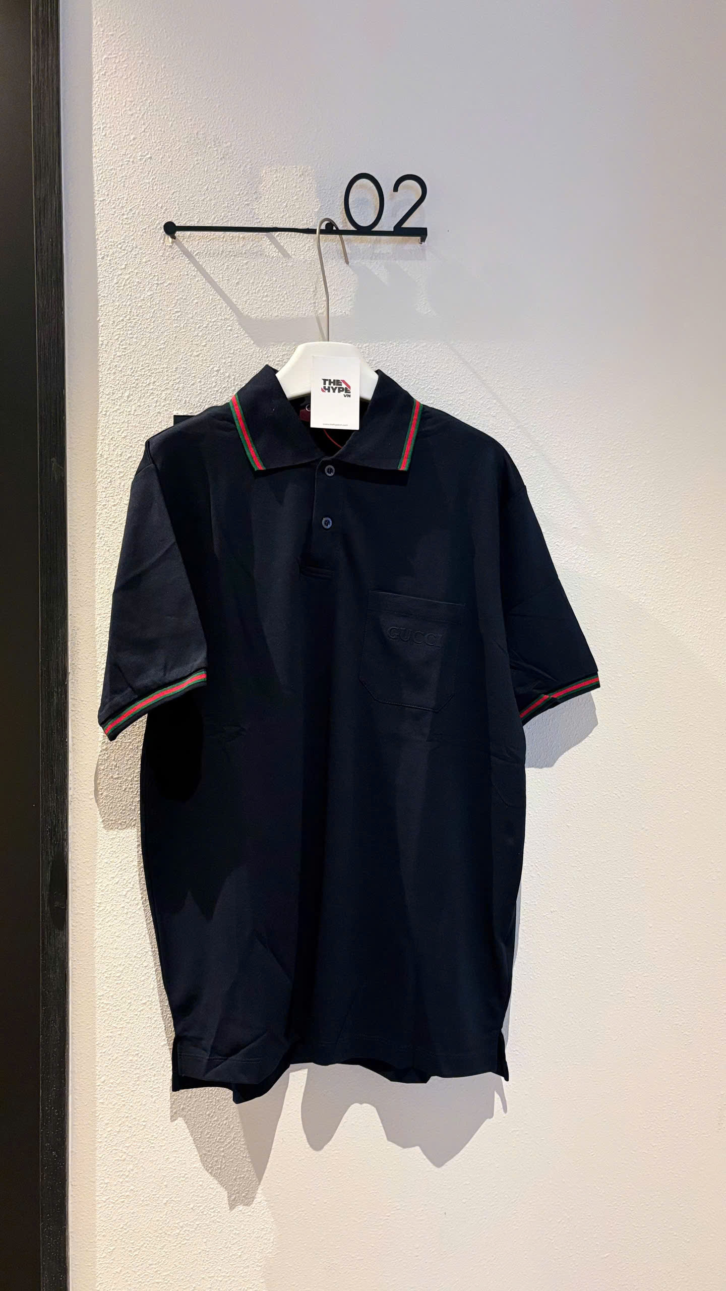 ÁO POLO GUCCI EMBROIDERED STRETCH COTTON (NAVY)