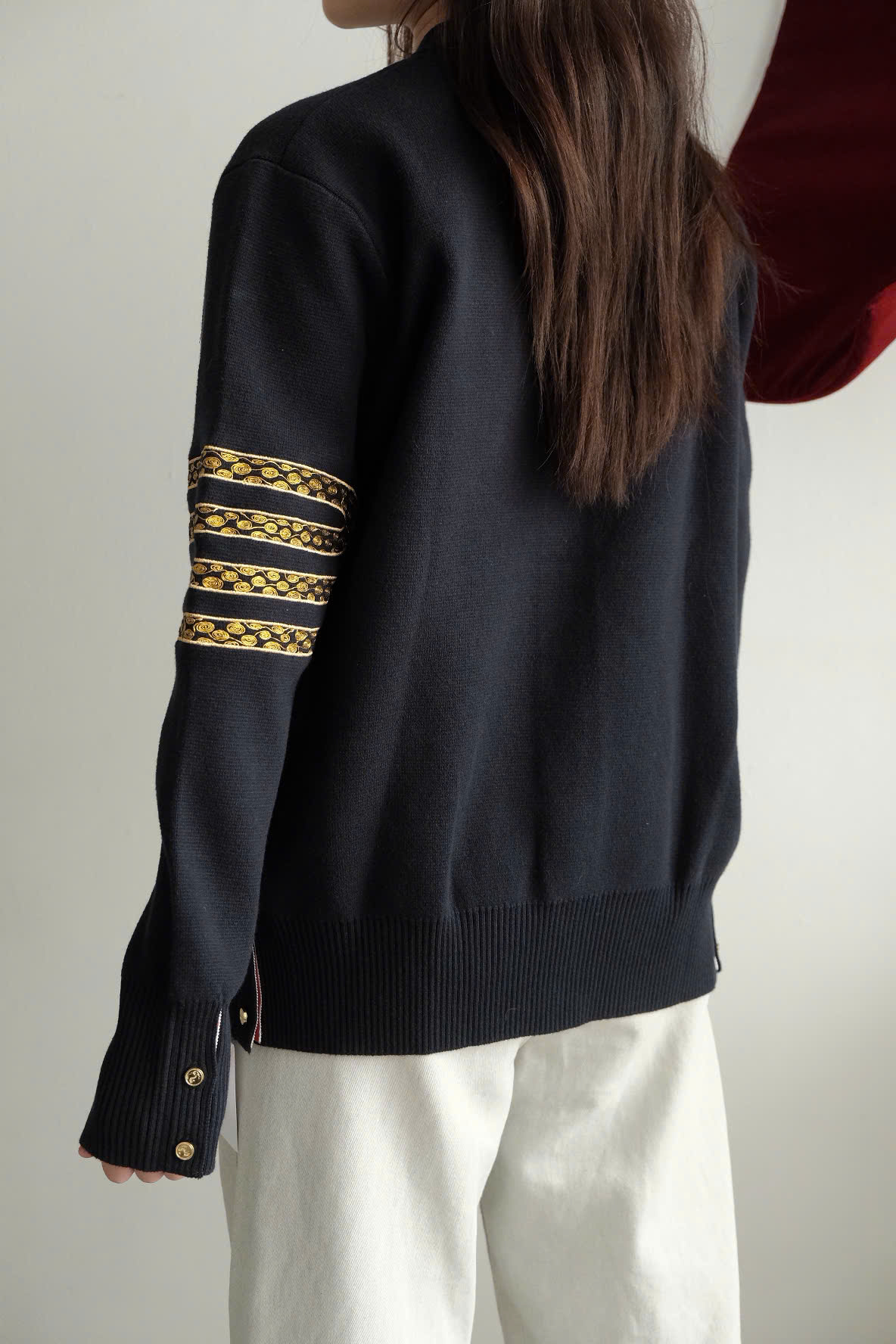 CARDIGAN THOM BROWNE SNAKE 4-BAR (NAVY)