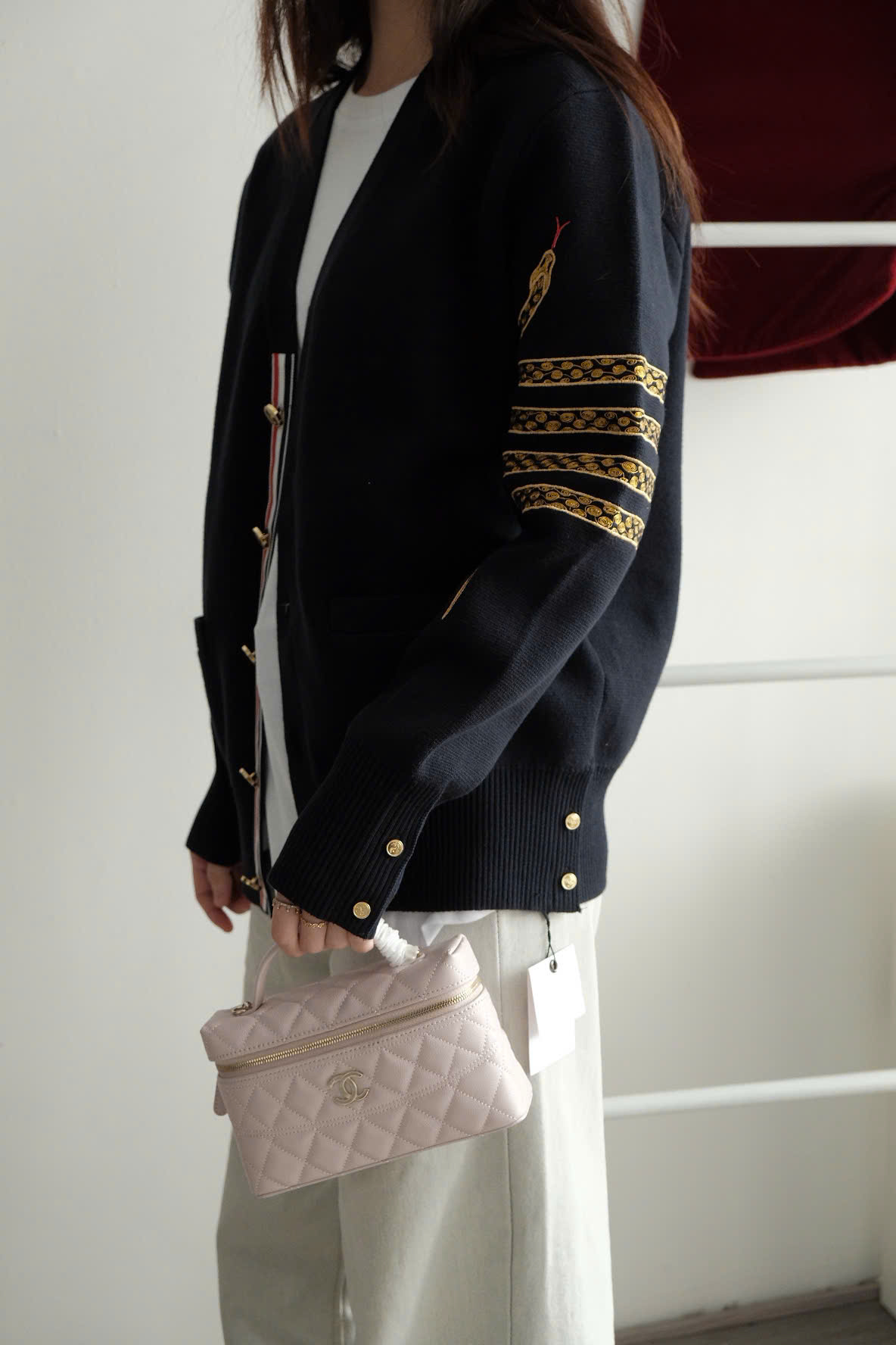 CARDIGAN THOM BROWNE SNAKE 4-BAR (NAVY)