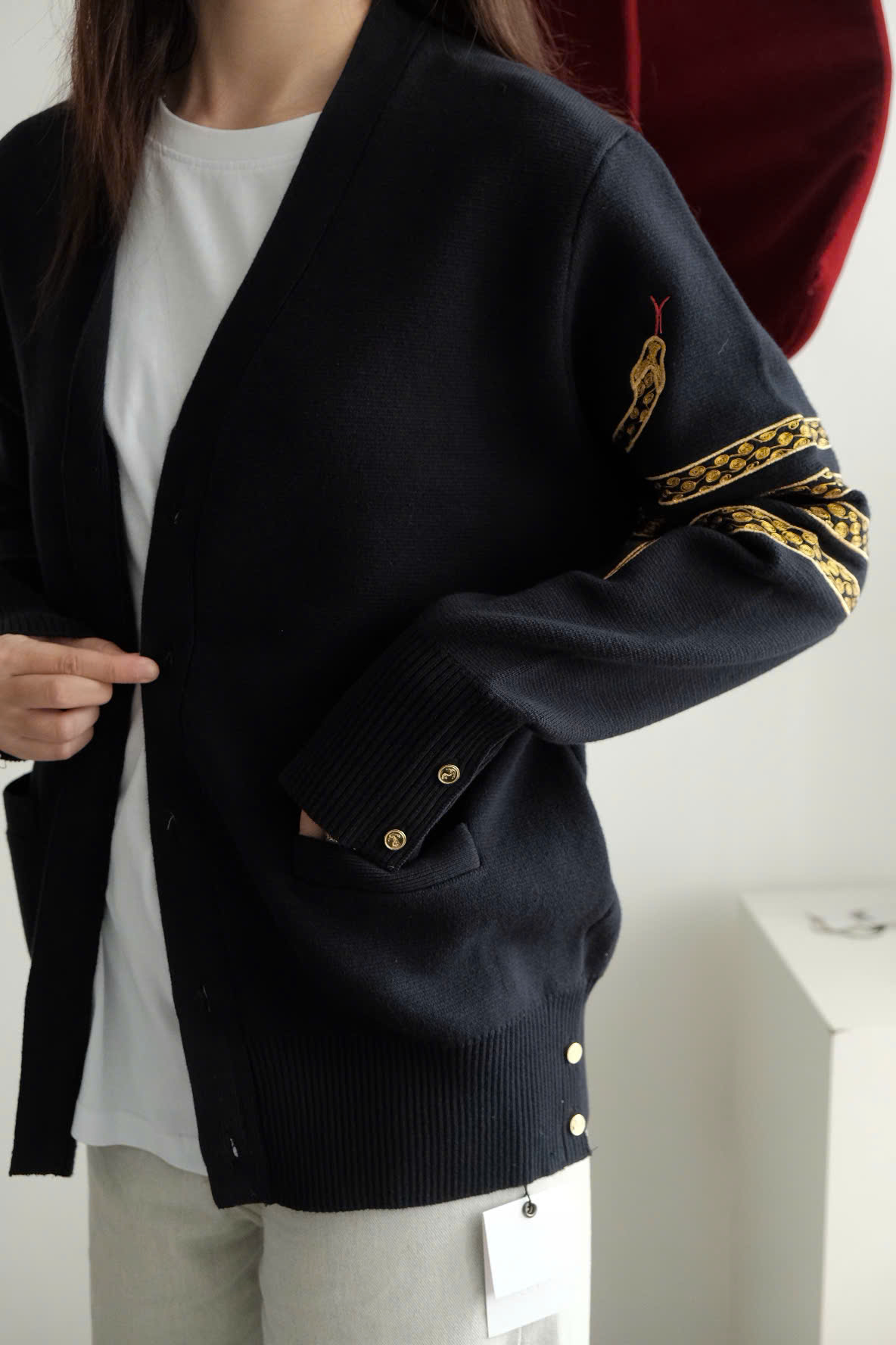 CARDIGAN THOM BROWNE SNAKE 4-BAR (NAVY)
