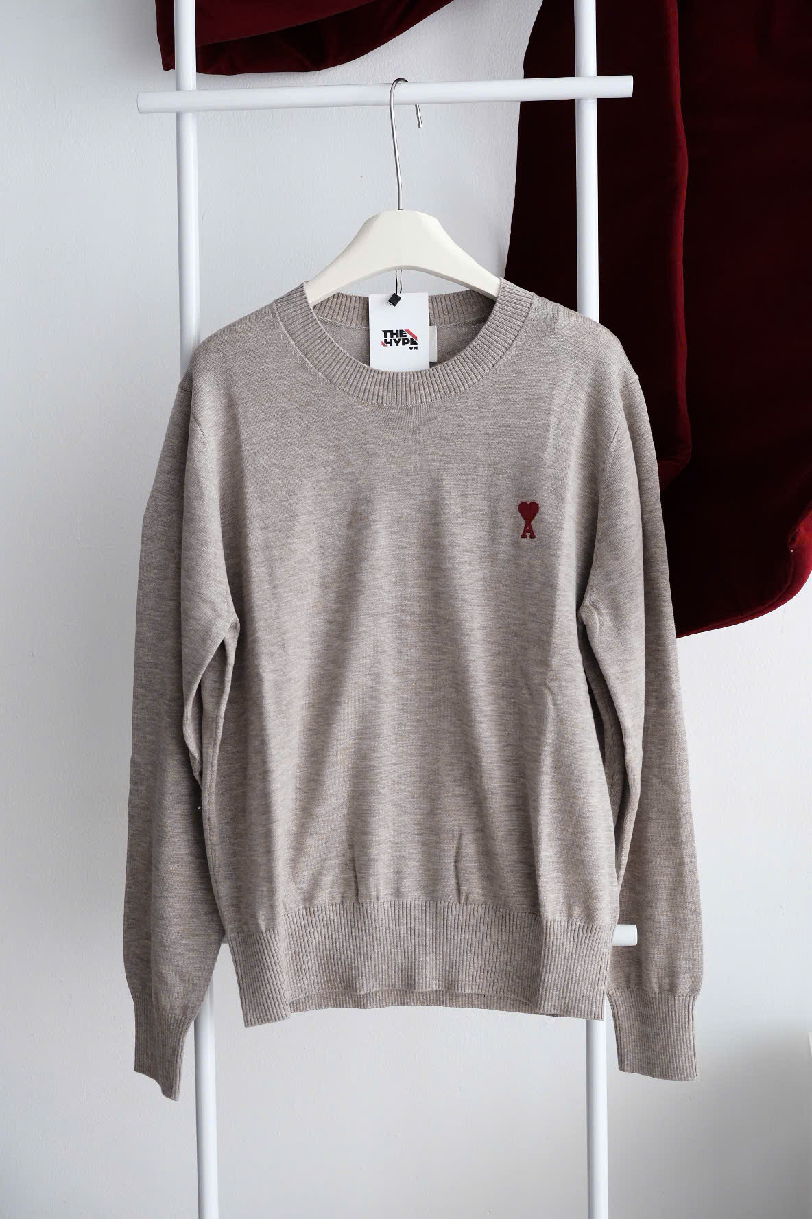 ÁO SWEATER AMI PARIS DE COEUR SMALL LOGO (BEIGE)