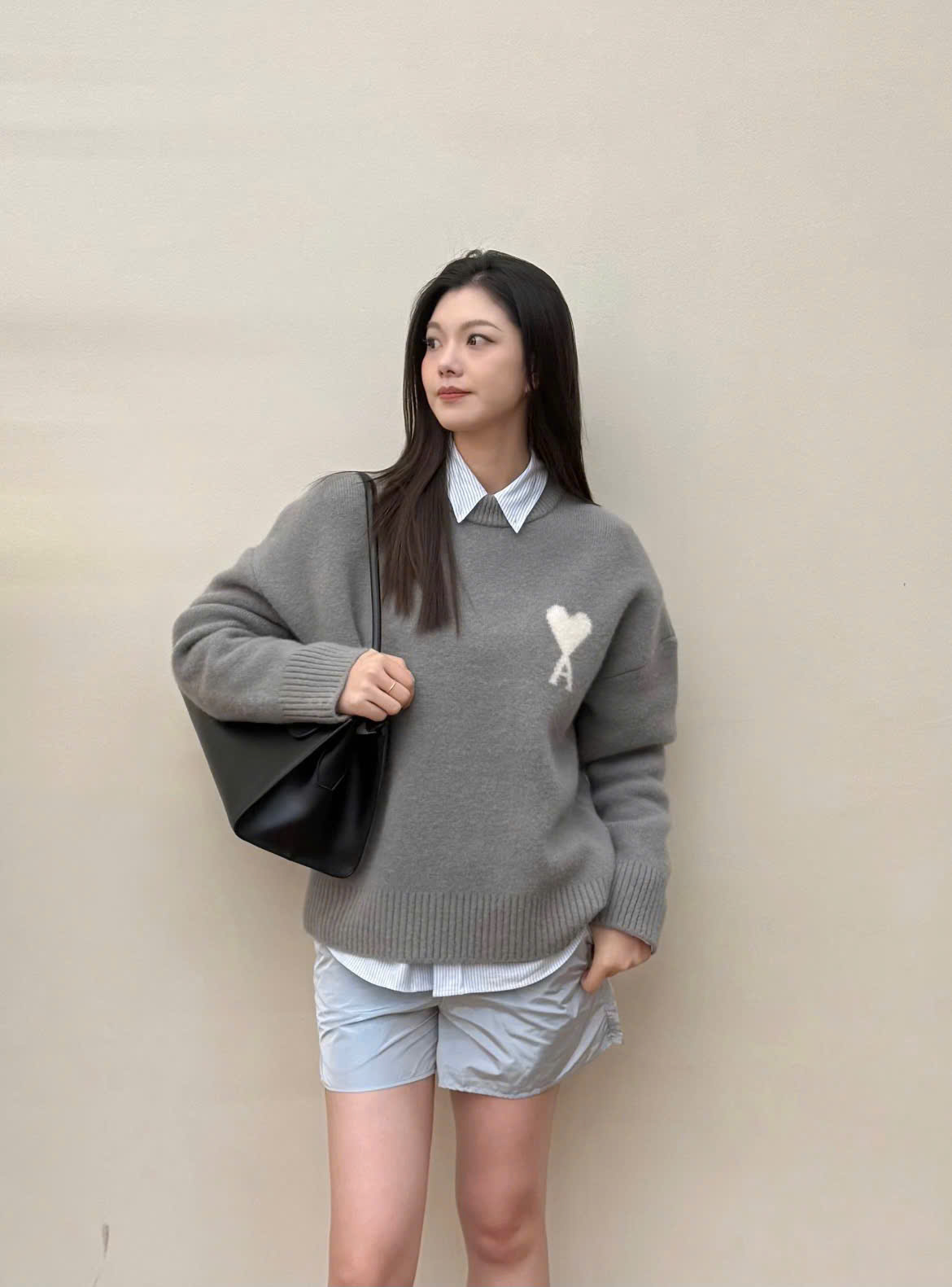 ÁO SWEATER AMI PARIS WOOL HEART WHITE (GREY)