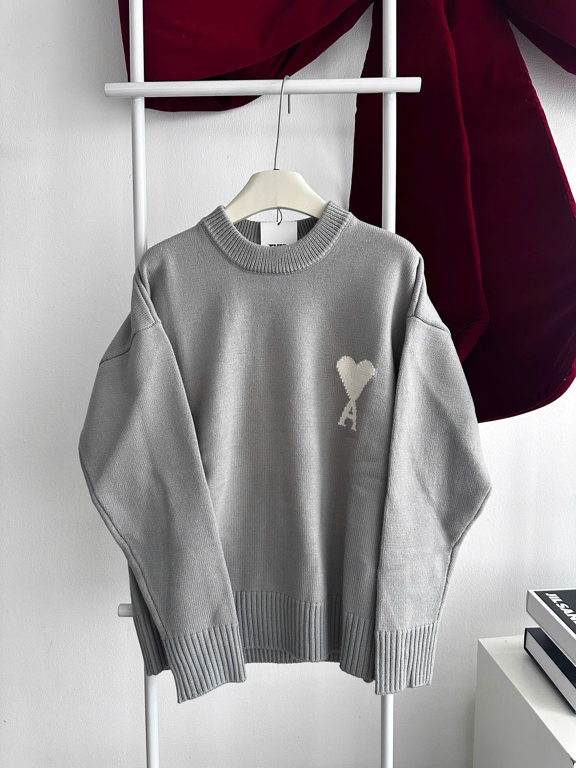 ÁO SWEATER AMI PARIS WOOL HEART WHITE (GREY)
