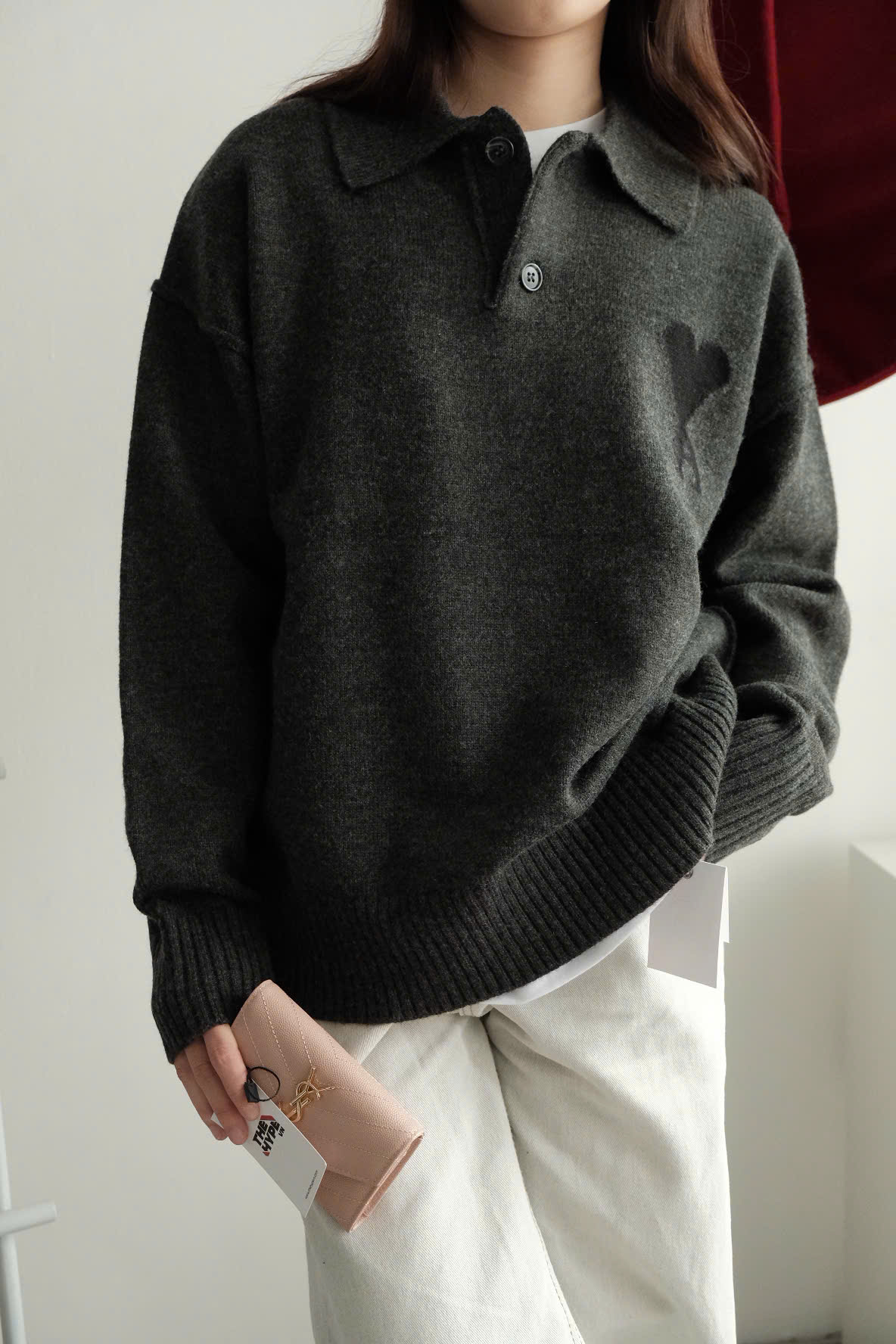 ÁO SWEATER AMI PARIS WOOL POLO (HEATHER GREY)