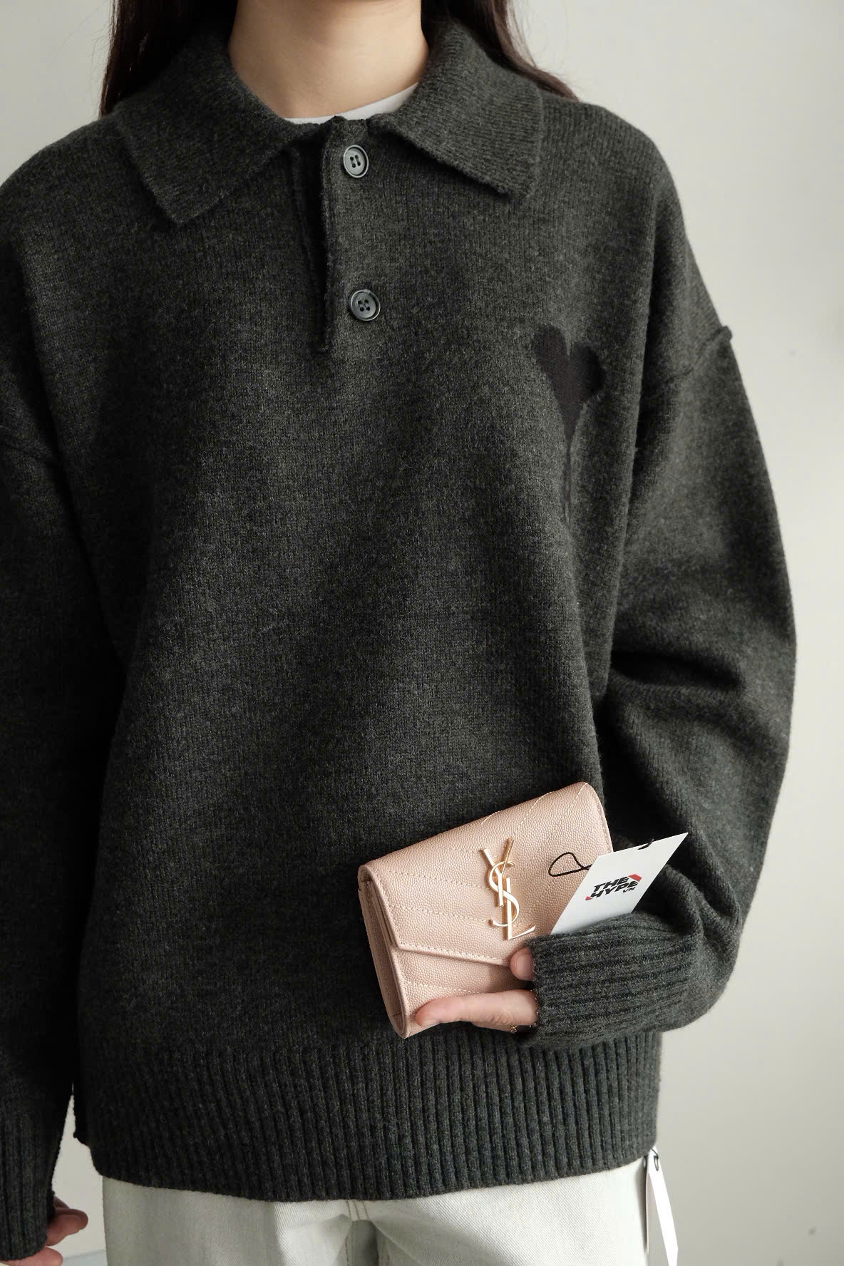 ÁO SWEATER AMI PARIS WOOL POLO (HEATHER GREY)