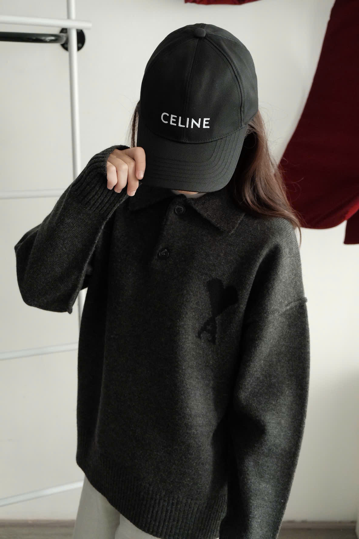 ÁO SWEATER AMI PARIS WOOL POLO (HEATHER GREY)