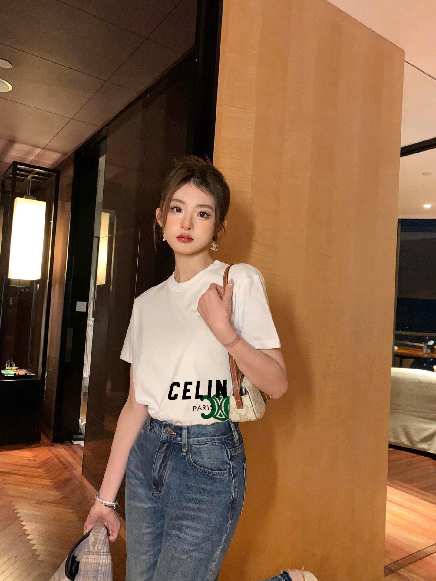 ÁO THUN CELINE  SANS-SERIF LOGO COTTON (WHITE)