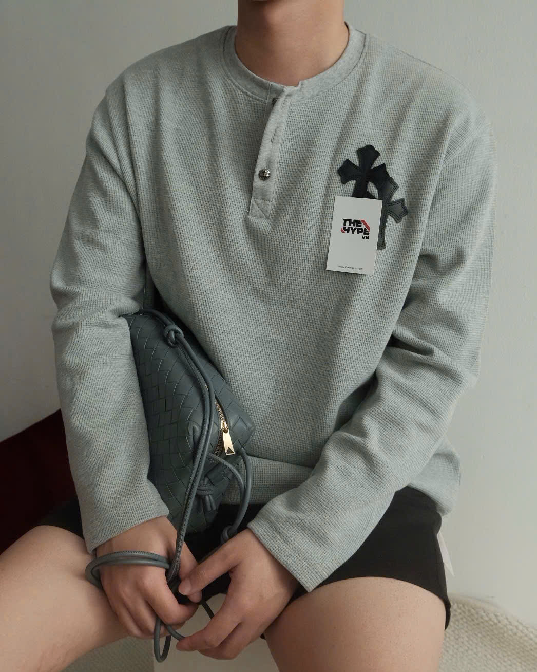 ÁO SWEATER CHROME HEARTS  PATCH HENLEY THERMAL LONG SLEEVE (GREY)