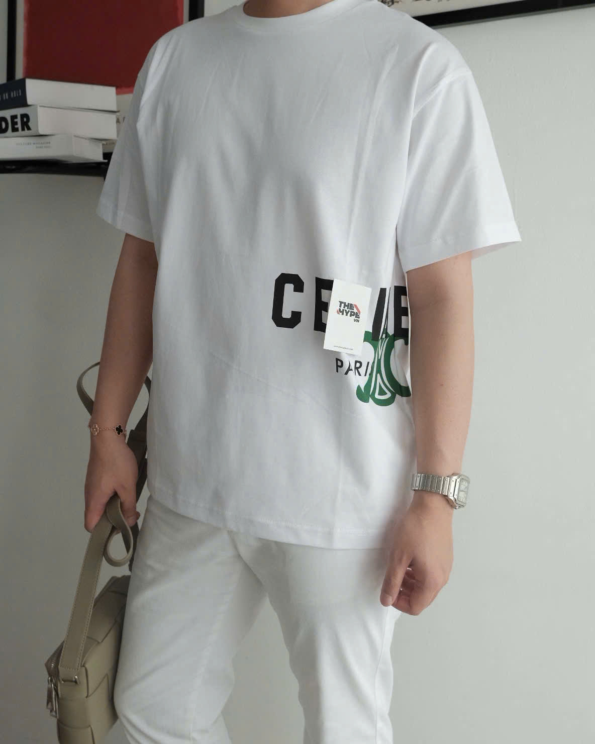 ÁO THUN CELINE  SANS-SERIF LOGO COTTON (WHITE)