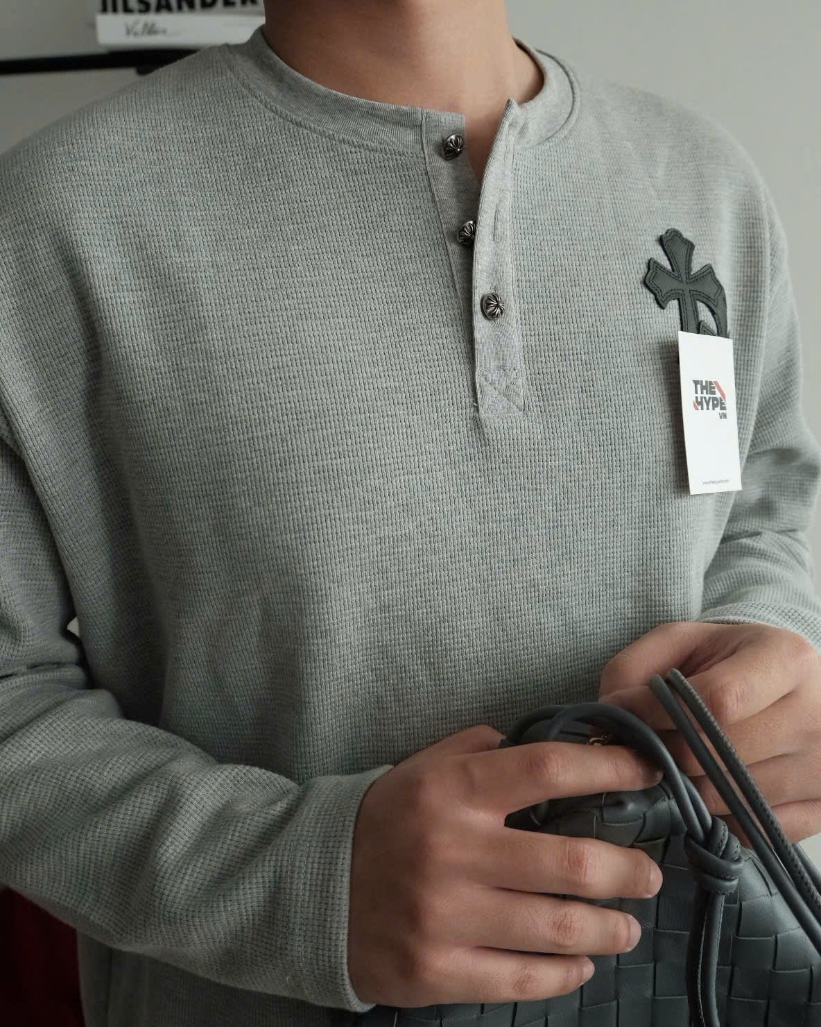 ÁO SWEATER CHROME HEARTS  PATCH HENLEY THERMAL LONG SLEEVE (GREY)