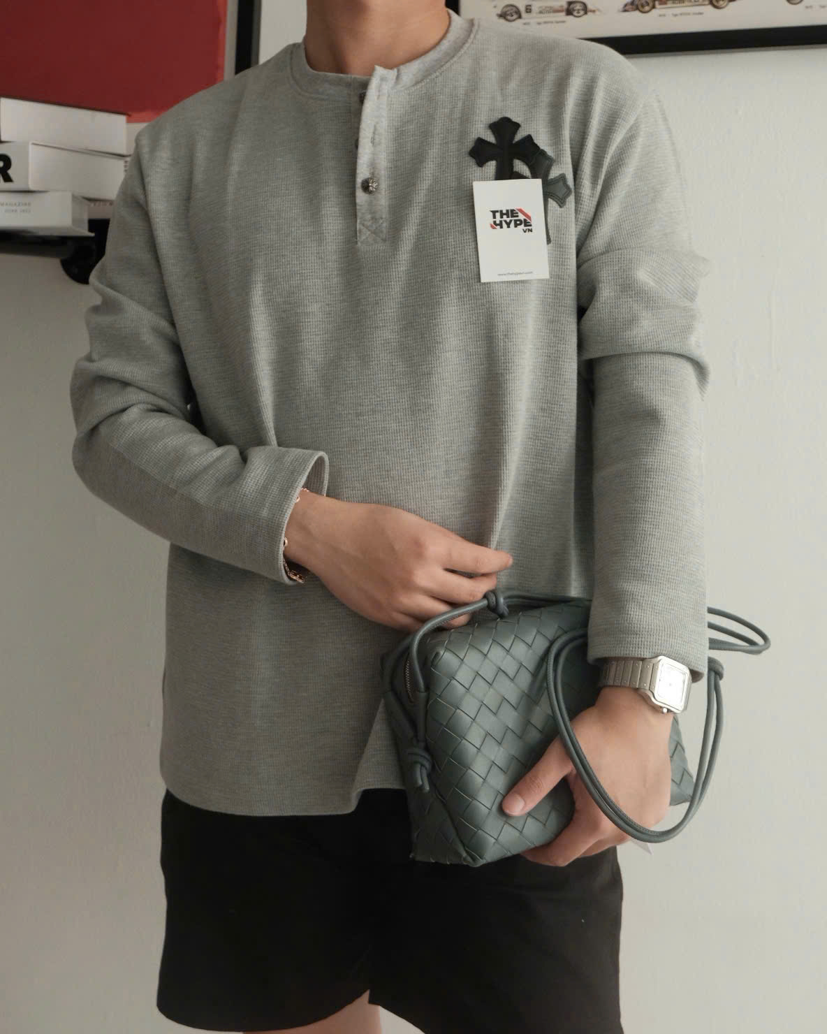 ÁO SWEATER CHROME HEARTS  PATCH HENLEY THERMAL LONG SLEEVE (GREY)