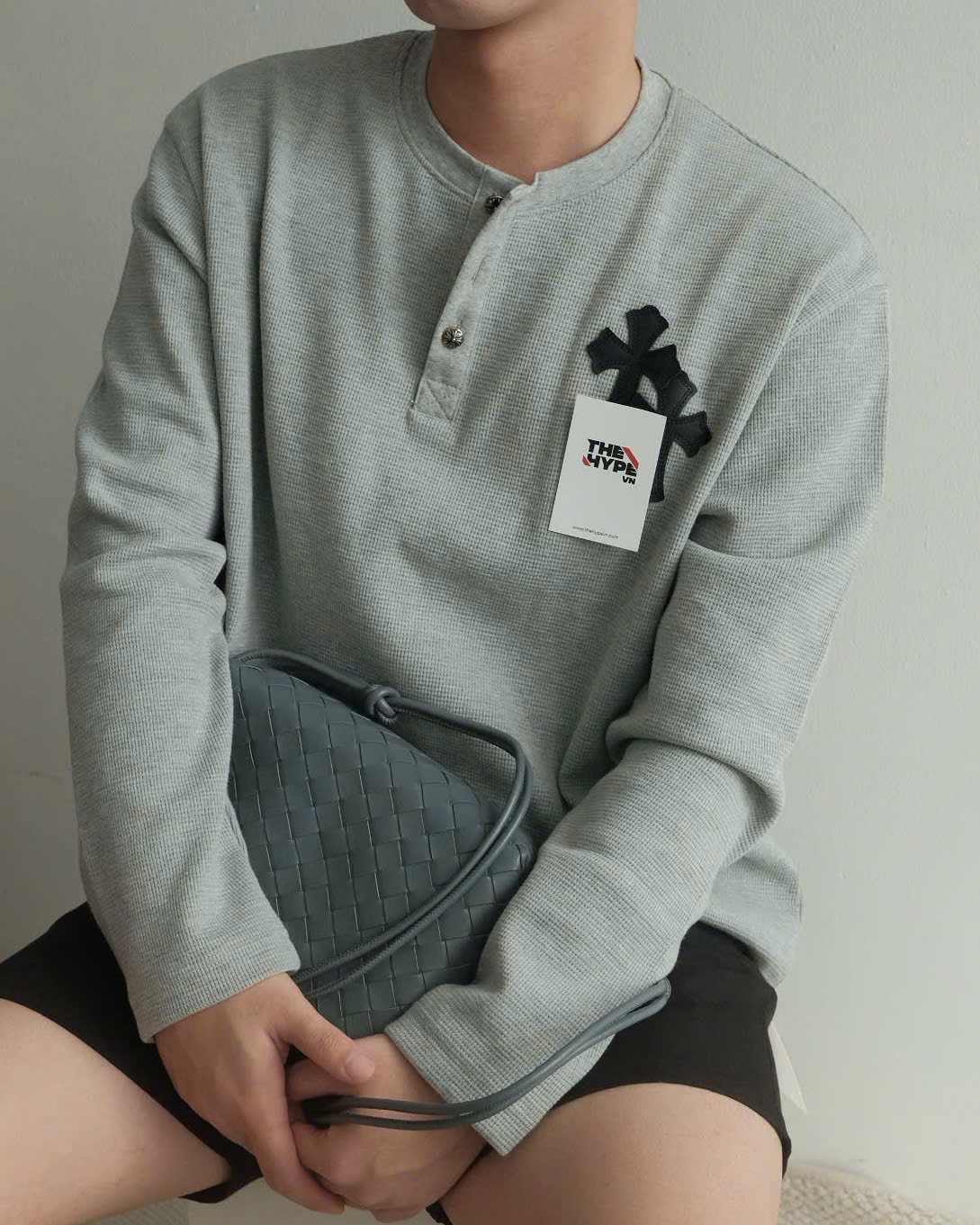 ÁO SWEATER CHROME HEARTS  PATCH HENLEY THERMAL LONG SLEEVE (GREY)