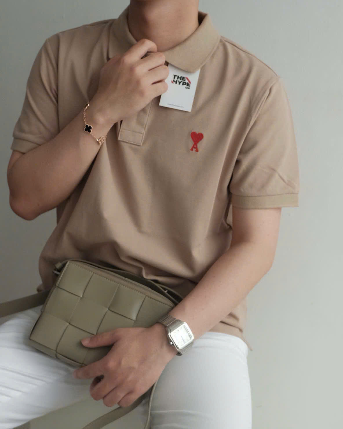 ÁO POLO AMI PARIS SMALL HEART LOGO COTTON (BEIGE)