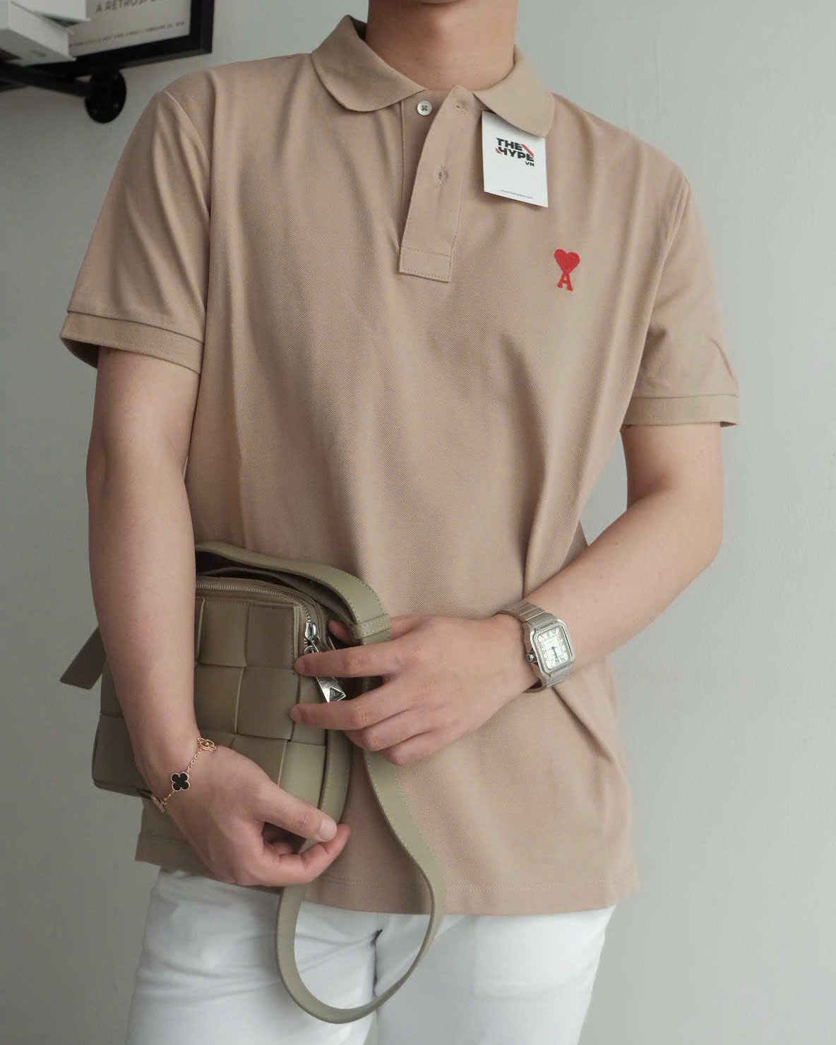 ÁO POLO AMI PARIS SMALL HEART LOGO COTTON (BEIGE)