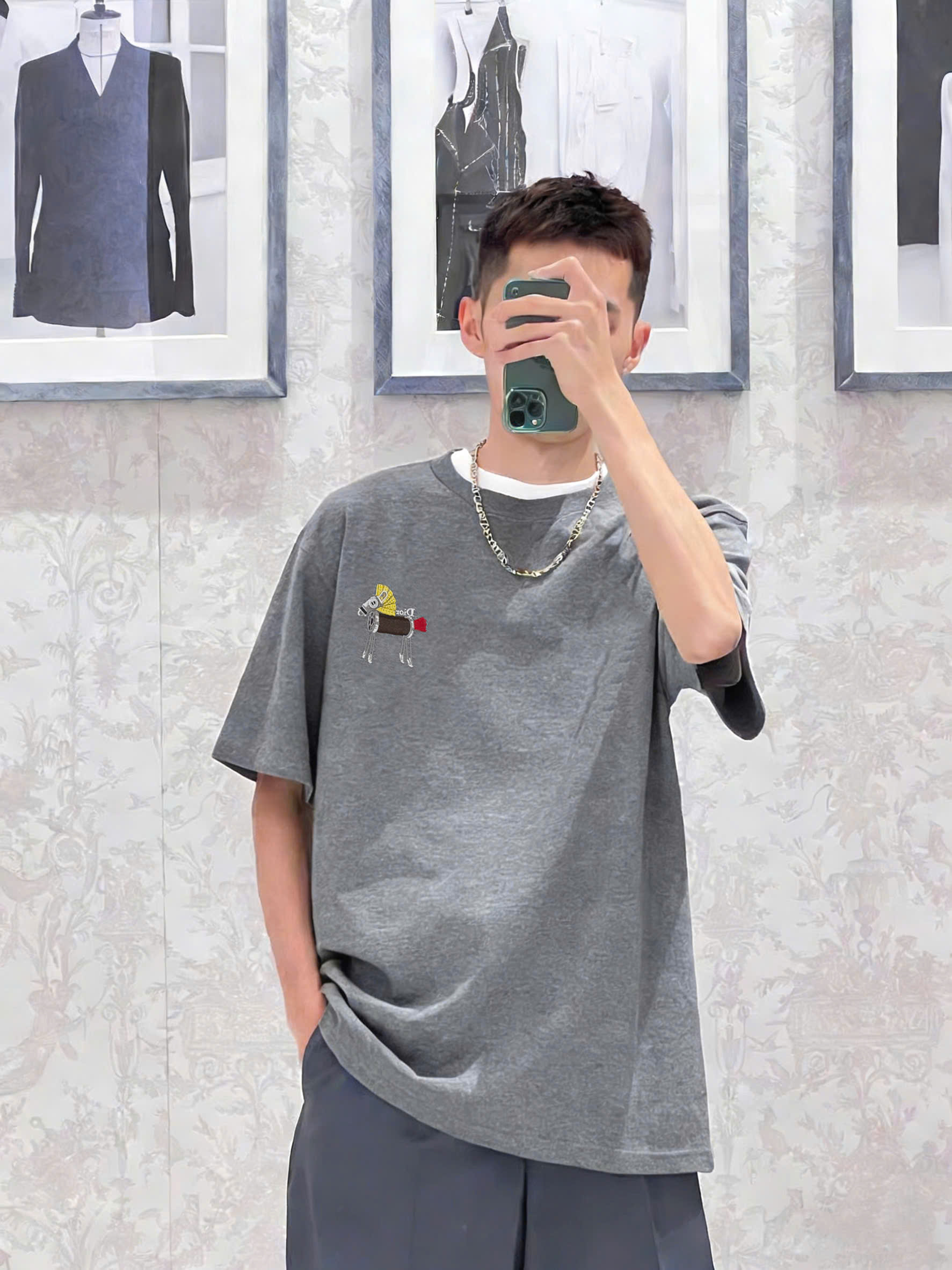 ÁO THUN DIOR WITH HORSE (GREY)