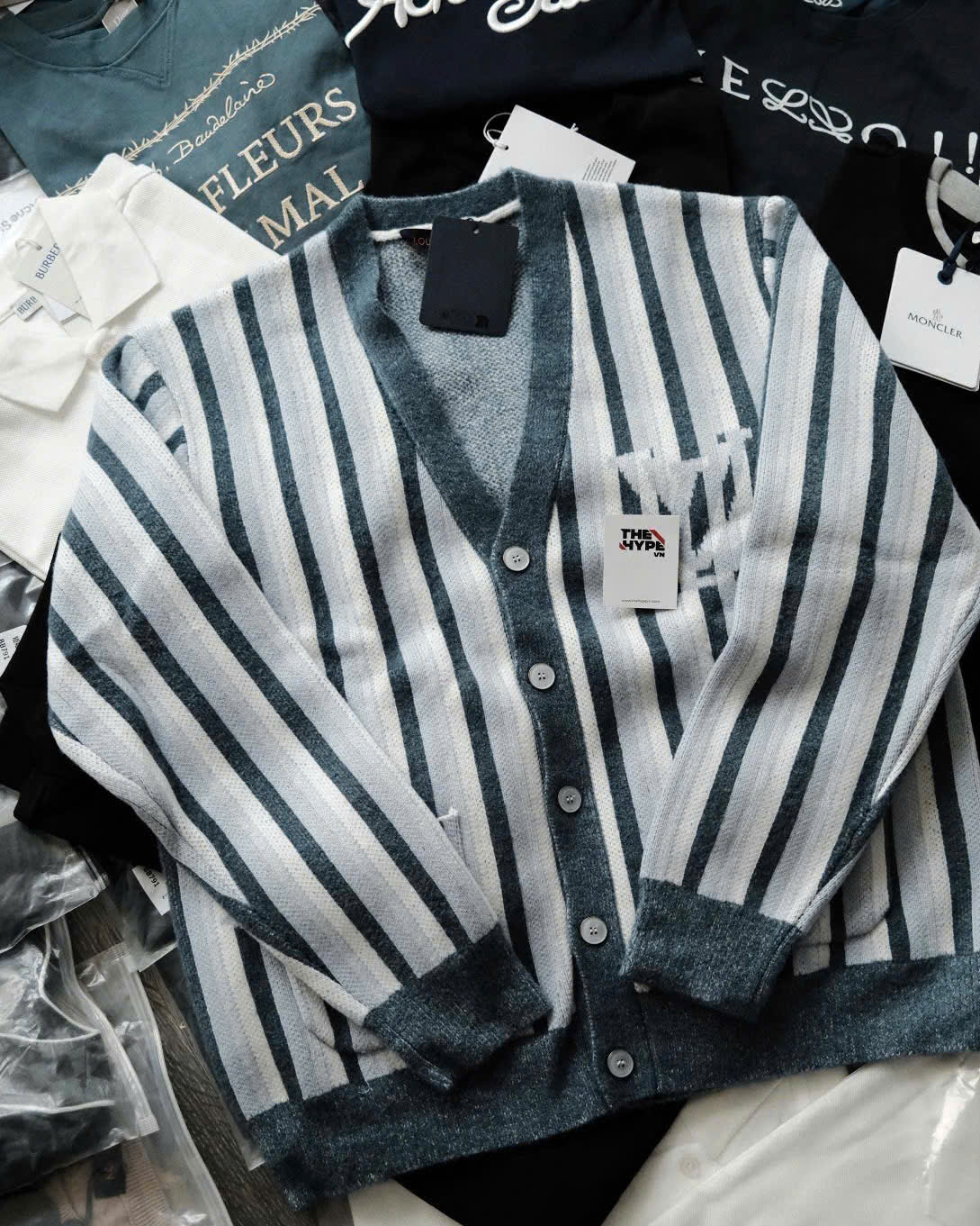ÁO CARDIGAN LOUIS VUITTON STRIPE RIBBEL (BLUE)