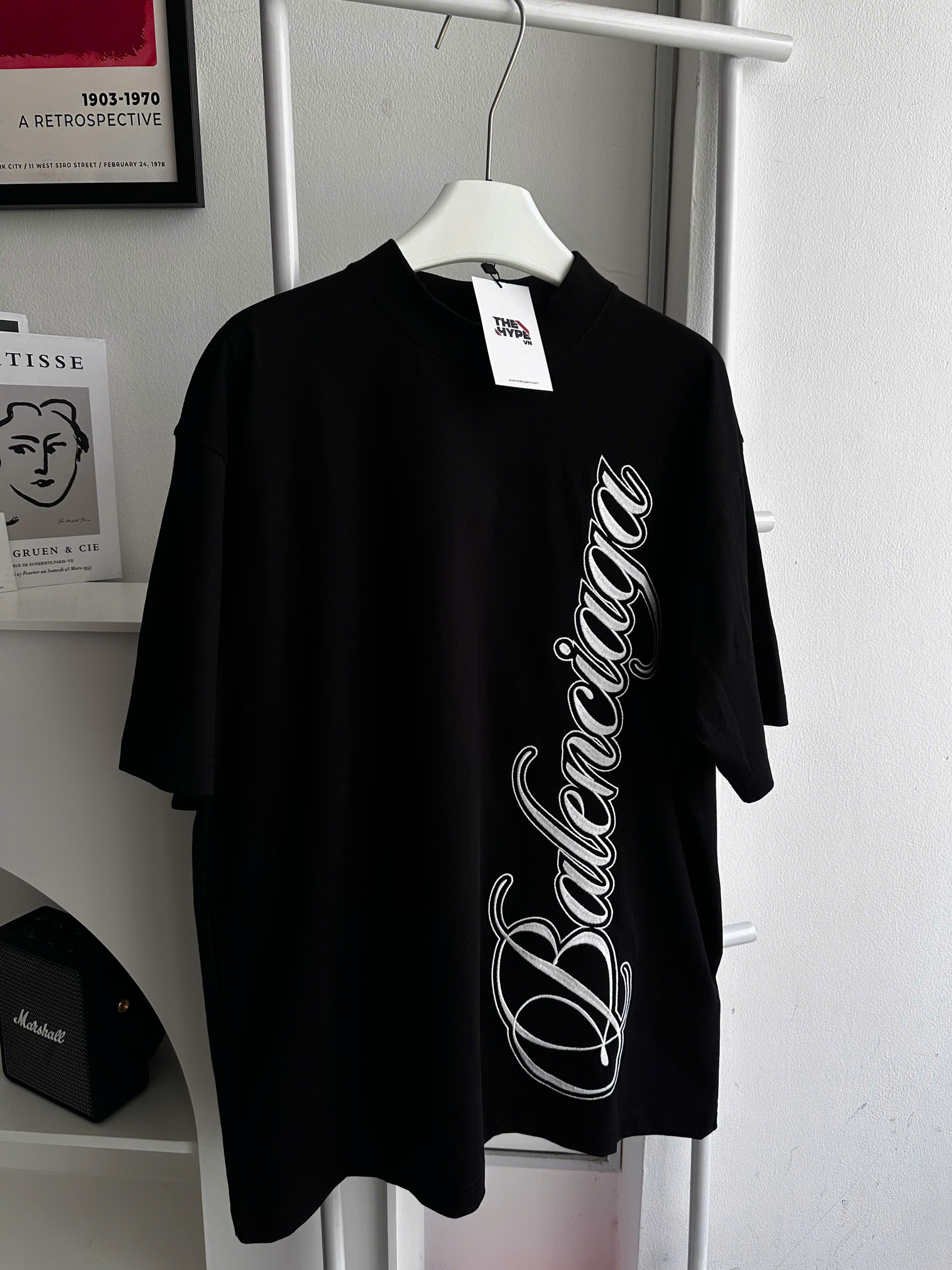 ÁO BALENCIAGA MEN'S CURSIVE T-SHIRT (BLACK)