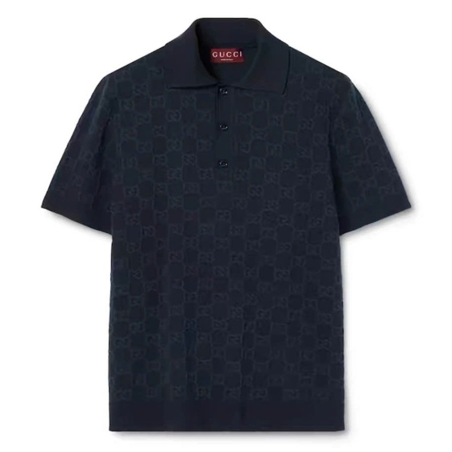 ÁO POLO GUCCI SILK JACQUARD (DARK BLUE)