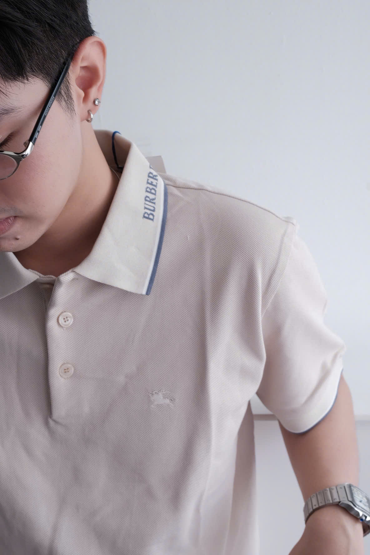 ÁO POLO BURBERRY BBR LOGO COLLAR (BEIGE)