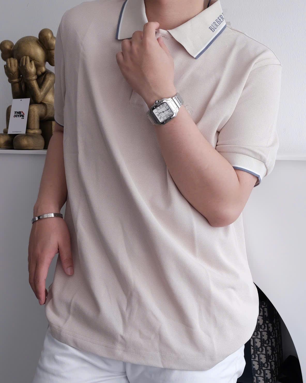 ÁO POLO BURBERRY BBR LOGO COLLAR (BEIGE)